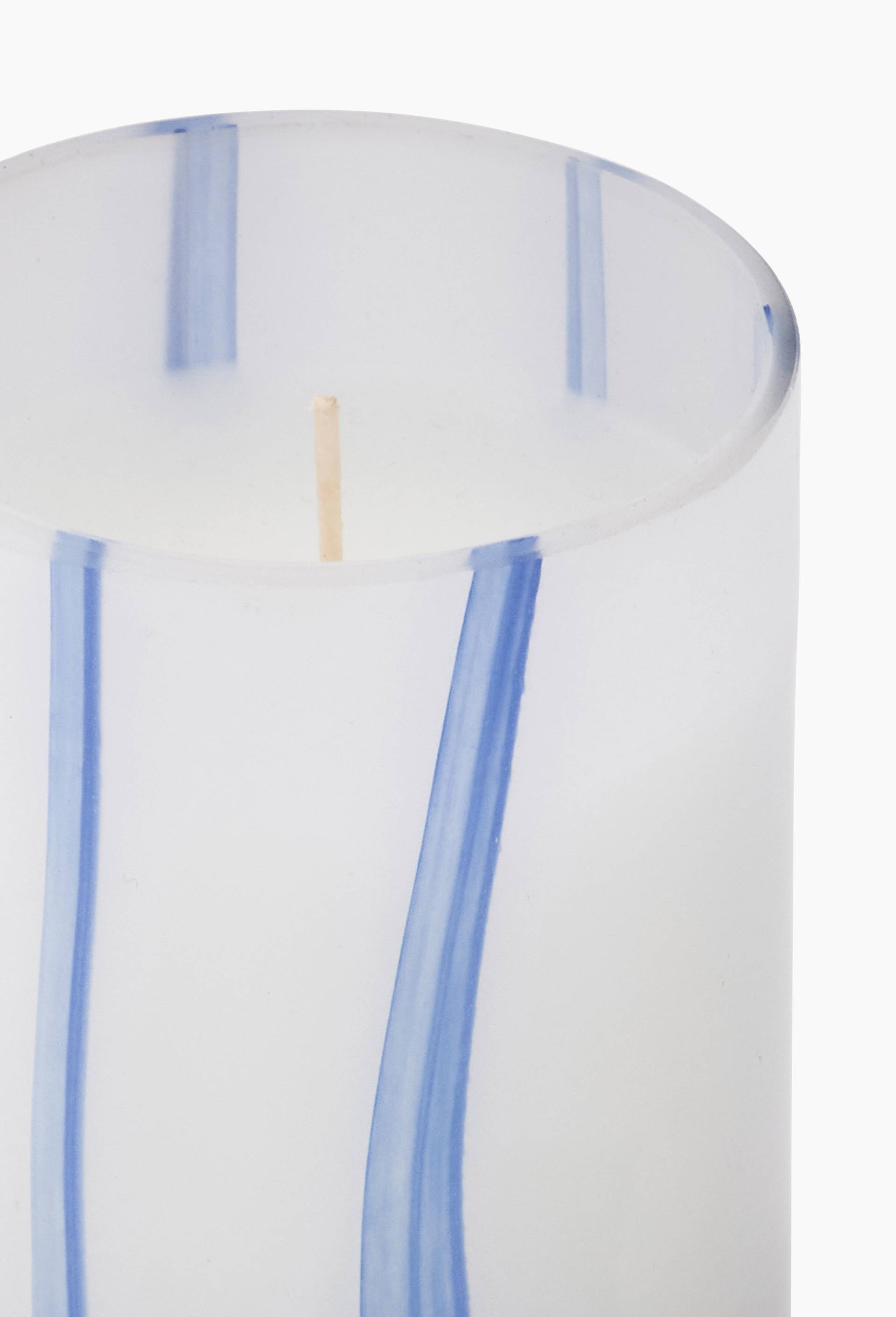 Bougie avec lignes, 8X10cm dans pot en verre, Bleu, large image number 1