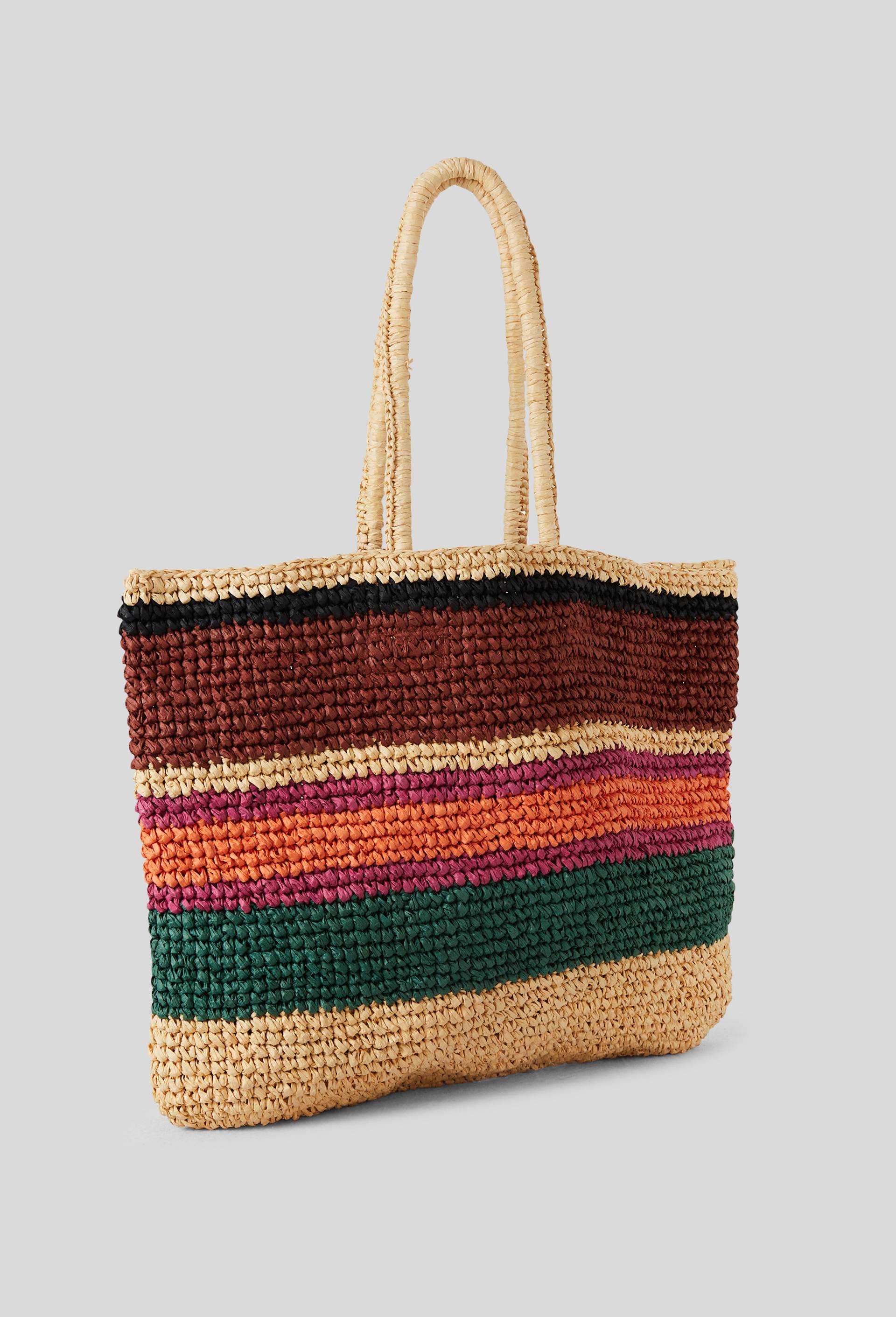 Panier ray&eacute; en raphia, Multicolore, large image number 0