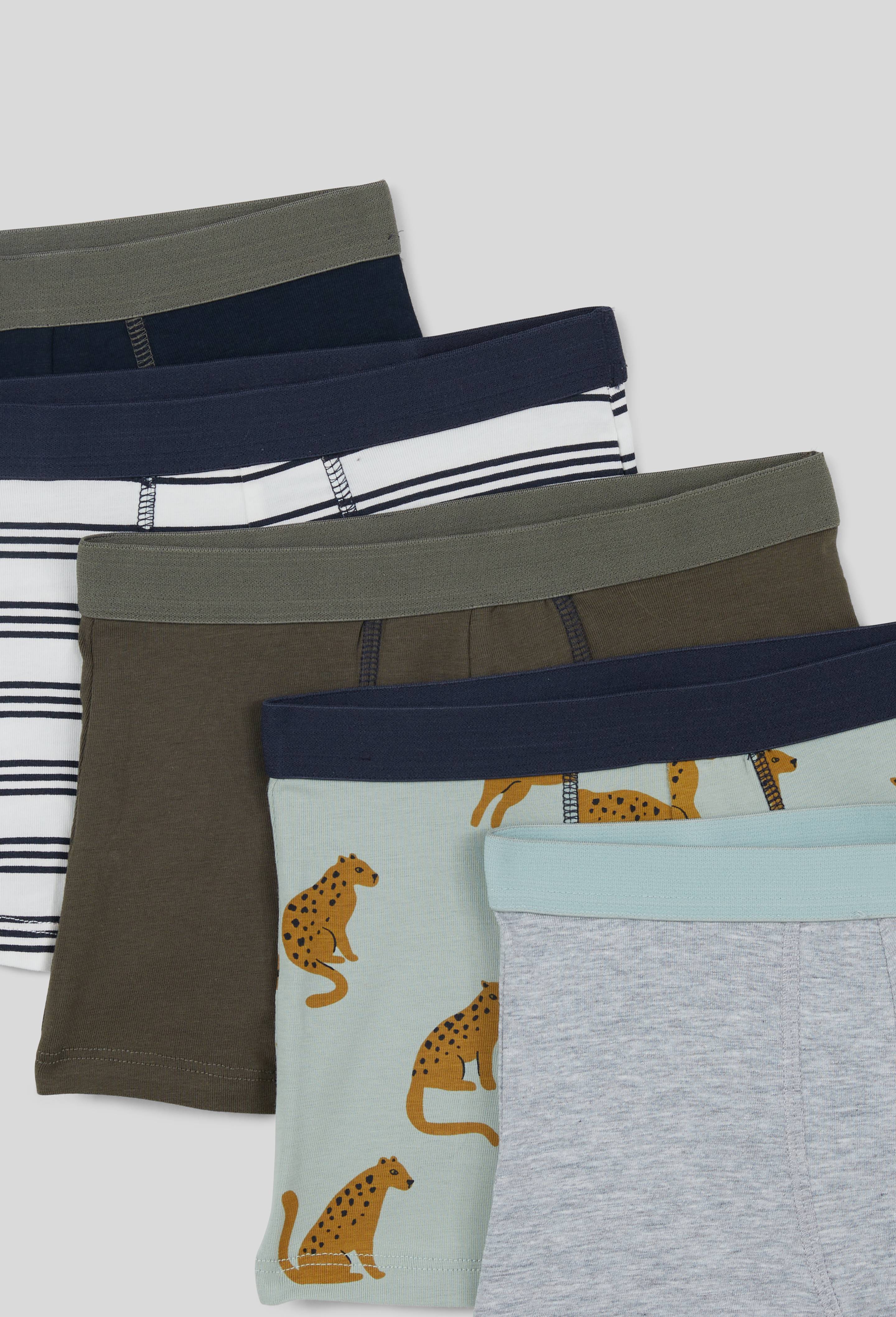 Lot de 5 boxers imprim&eacute;s en coton BIO GOTS, Ecru, large image number 1.0