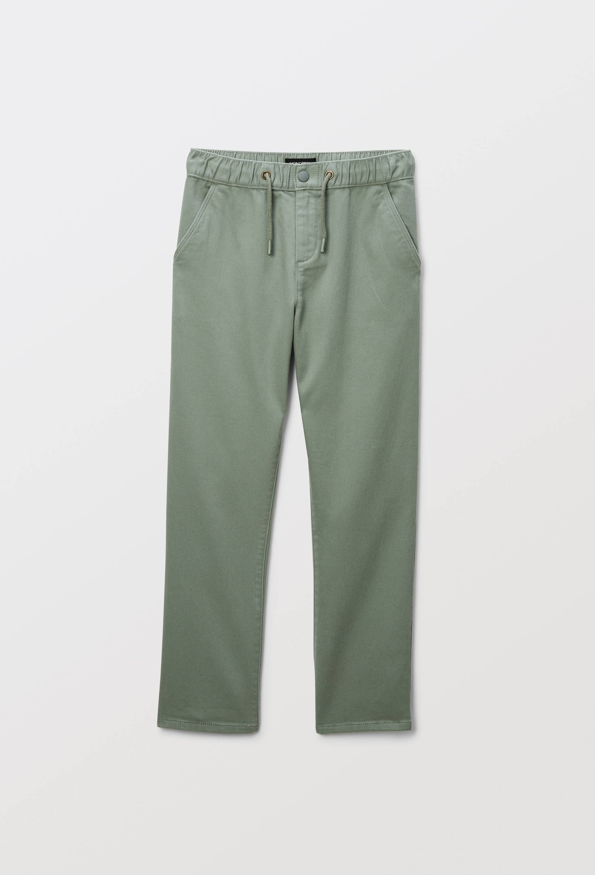 Pantalon droit élastiqué uni en coton BIO GOTS, Vert, swatch image