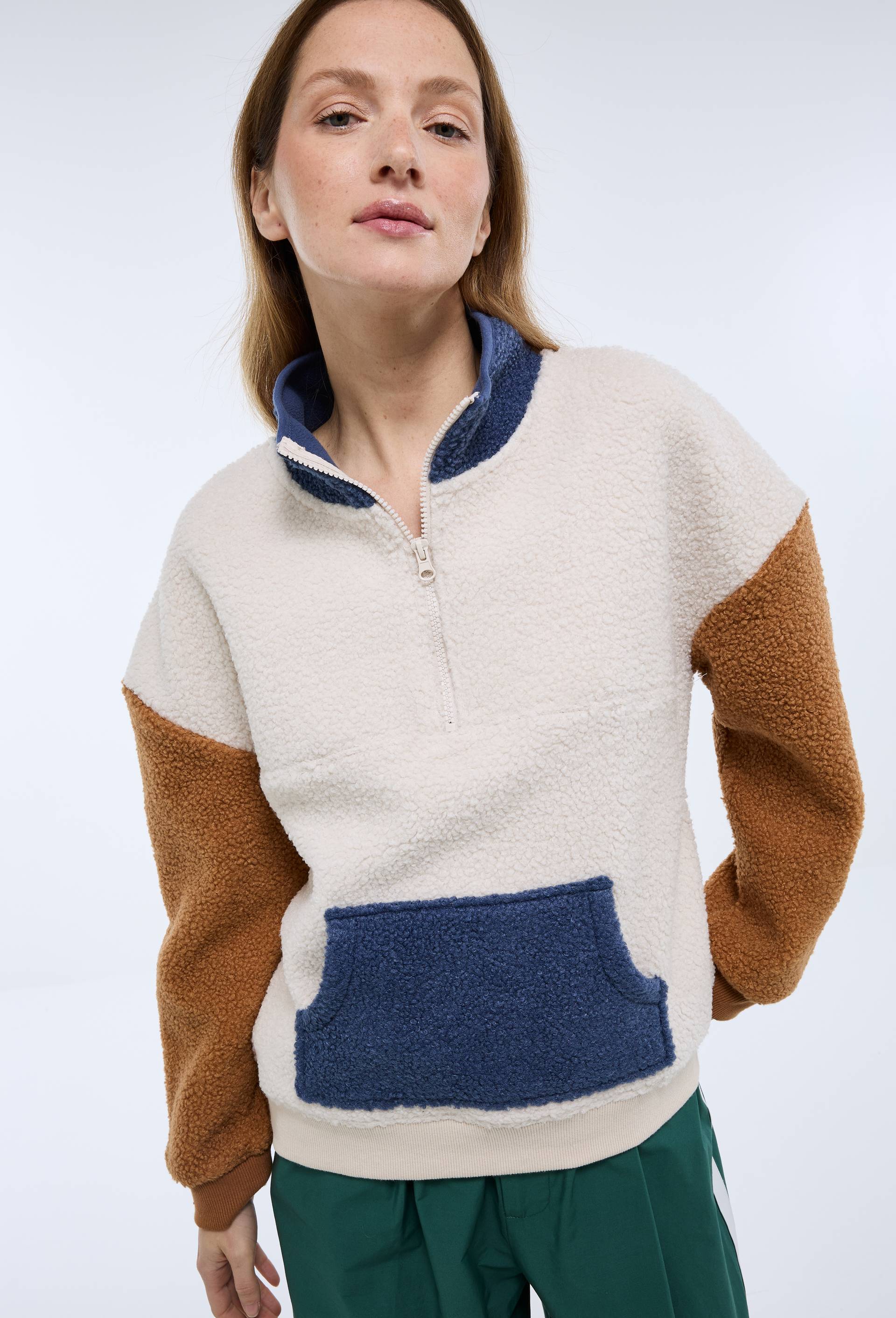 Sweat coloré en sherpa BEIGE pour femme MONOPRIX