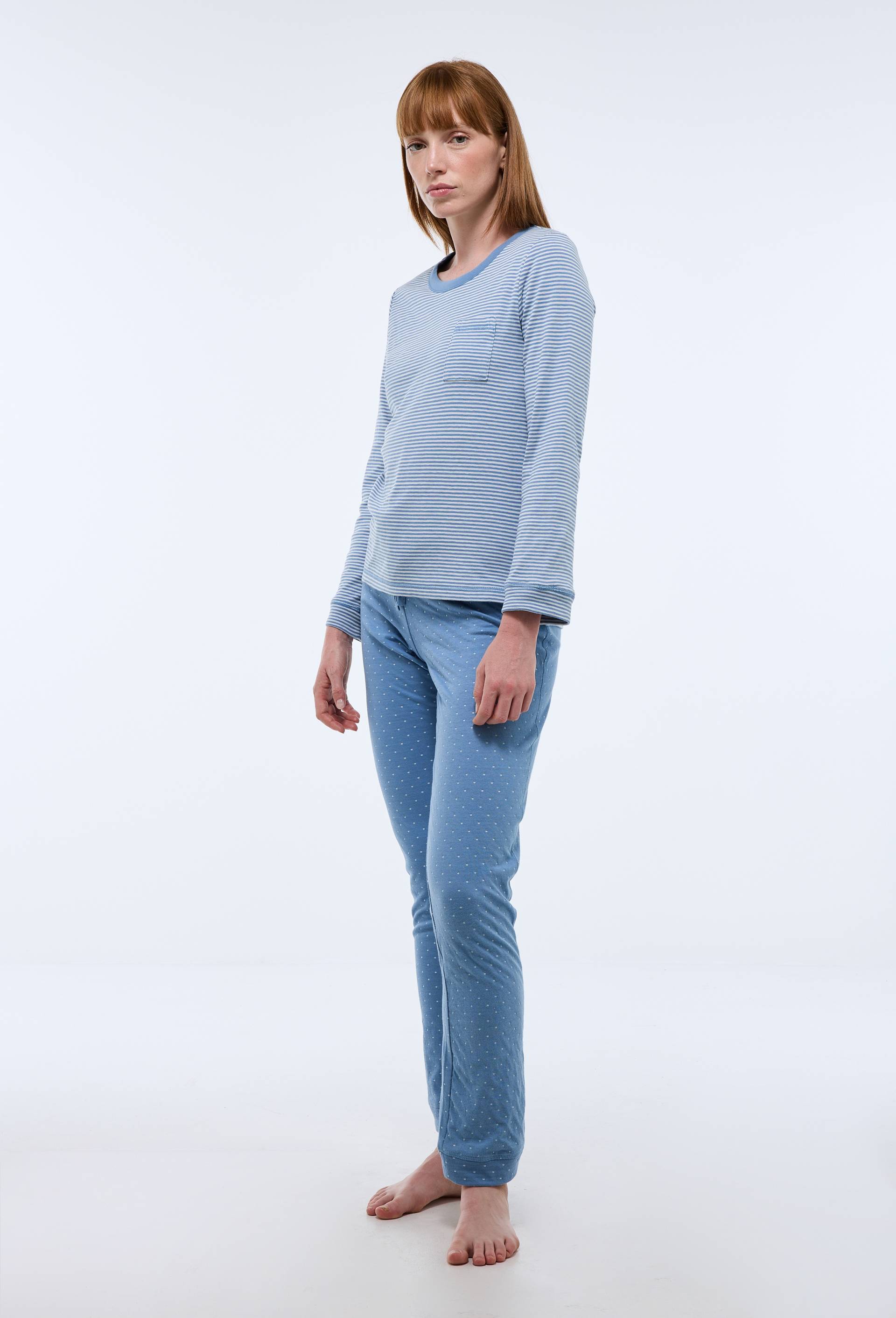 Pyjama long &agrave; rayures et pois en coton BIO GOTS, Bleu, large image number 0