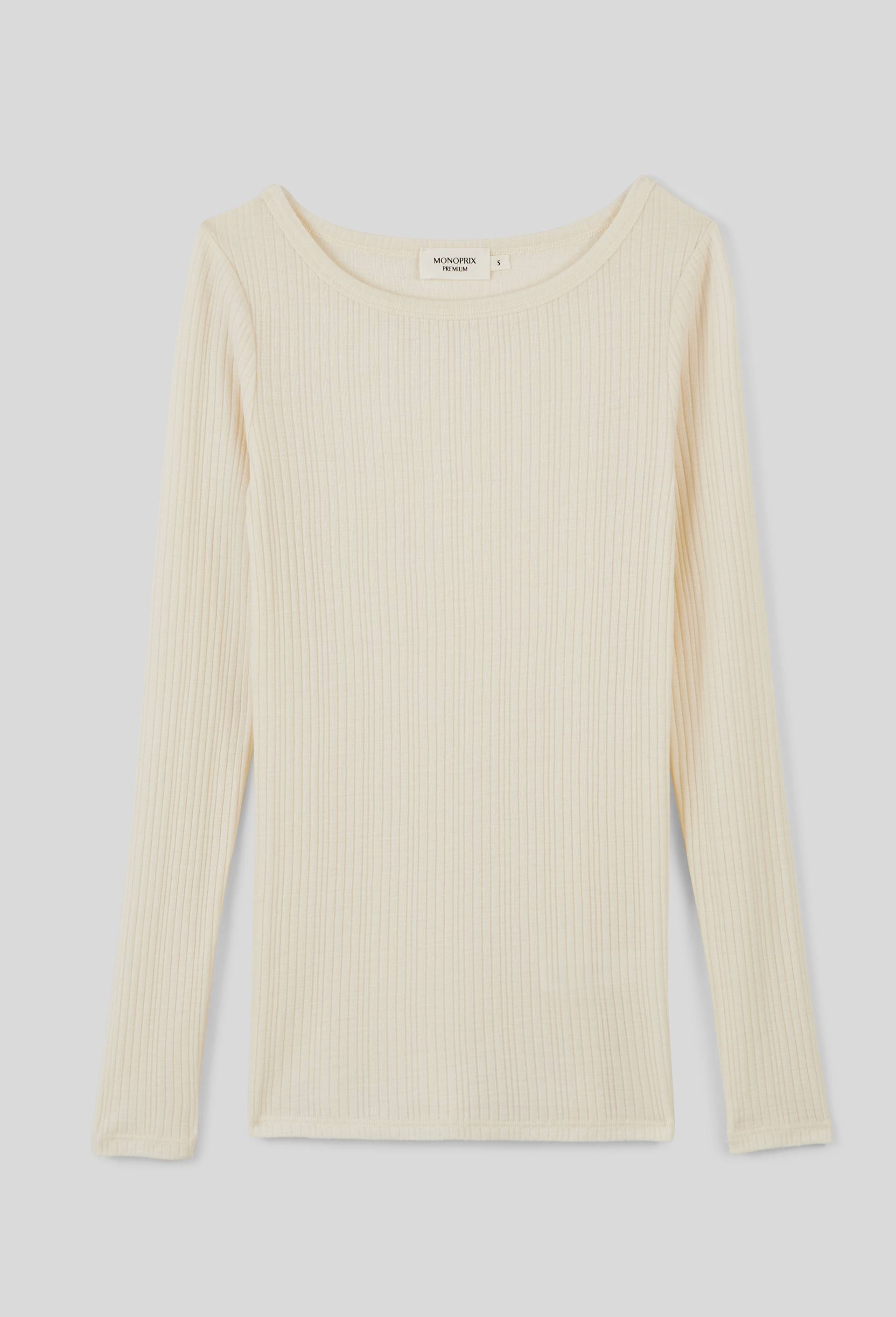 Laine Mérinos Tee Shirt Soie Monoprix T-shirt Manches Longues En