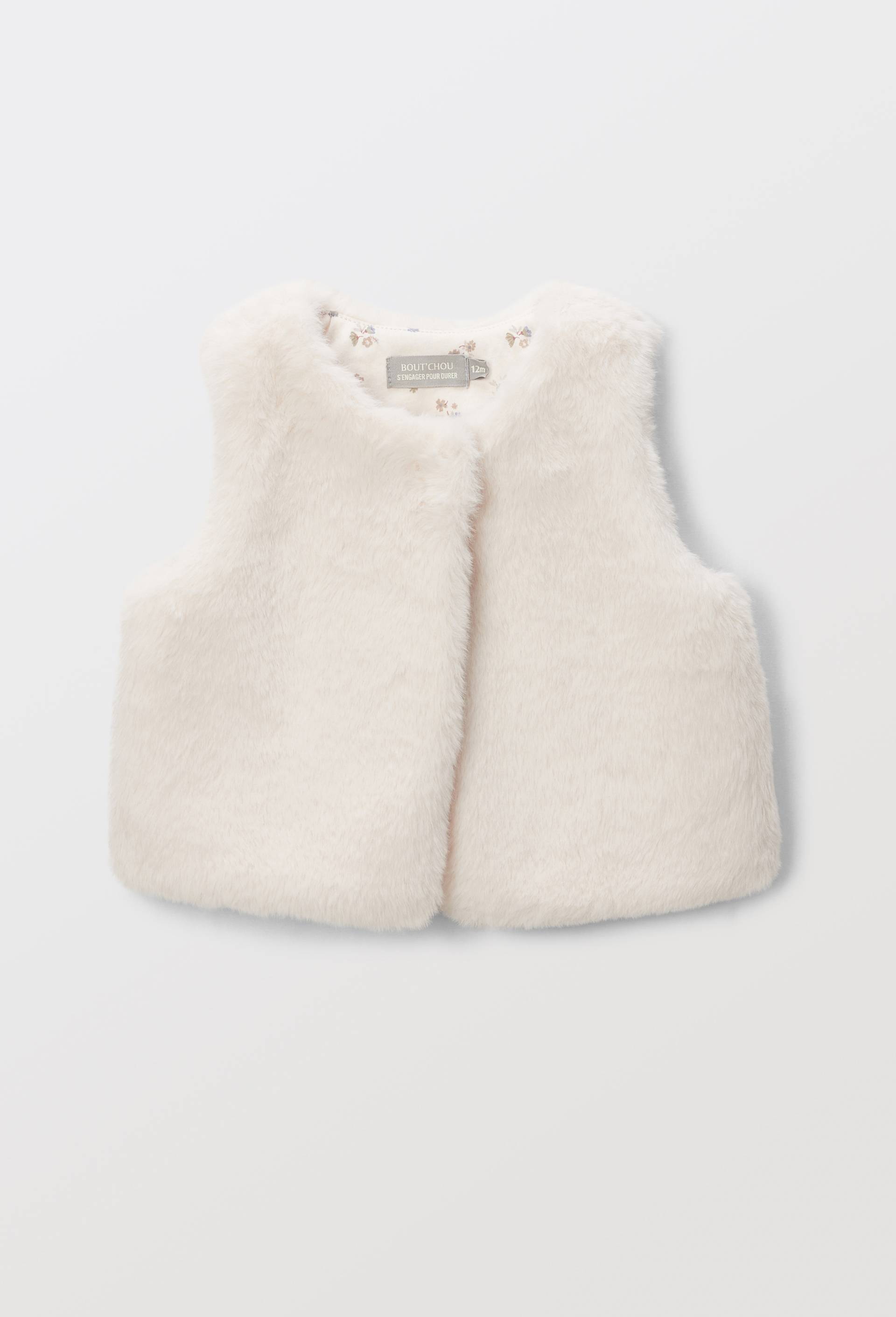 Gilet sans manches uni en fausse fourrure BEIGE CLAIR pour bébé