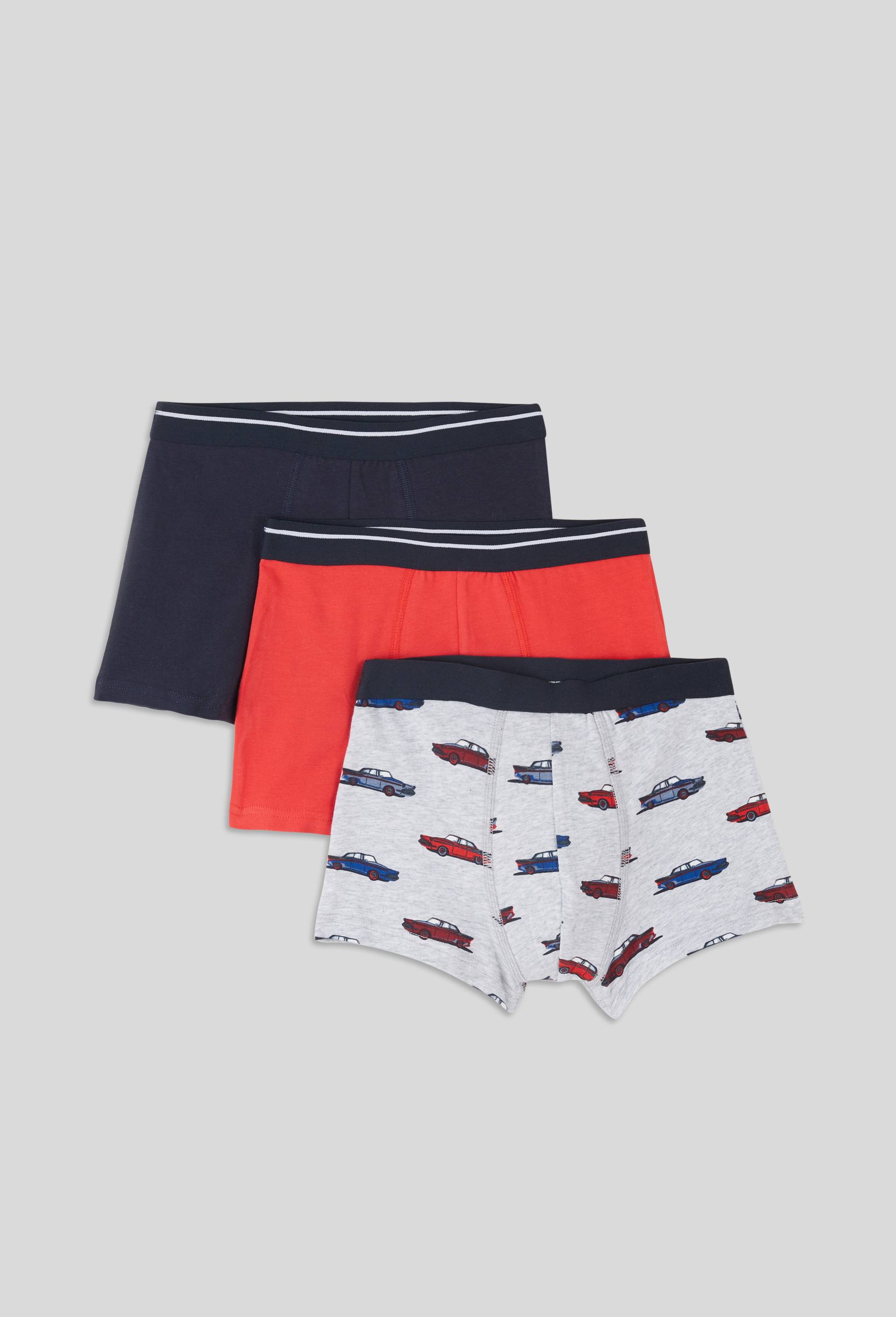 Lot de 3 boxers imprim&eacute;s en coton BIO GOTS, Rouge, large image number 0