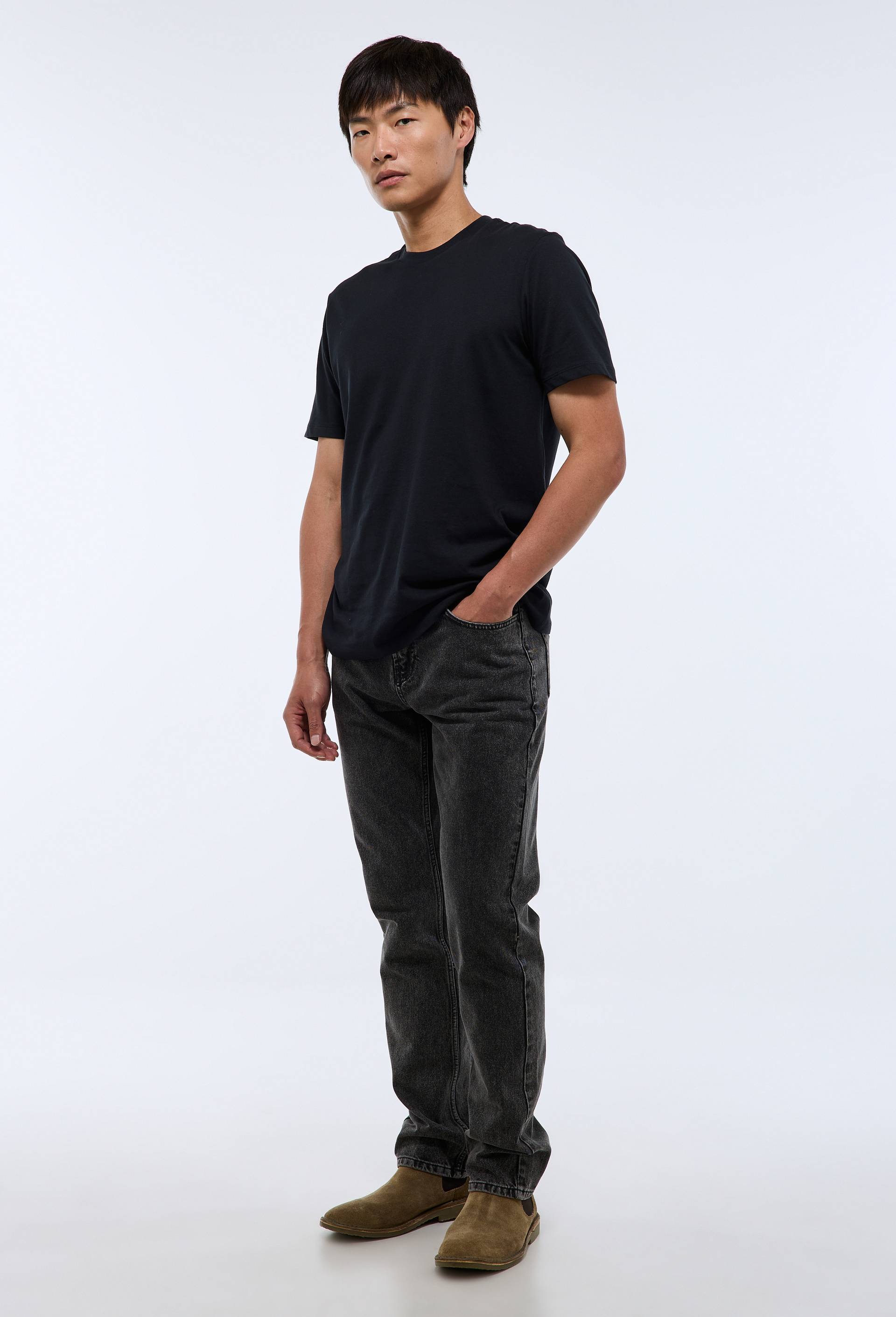 Jean straight en coton bio, Gris fonc&eacute;, large image number 0