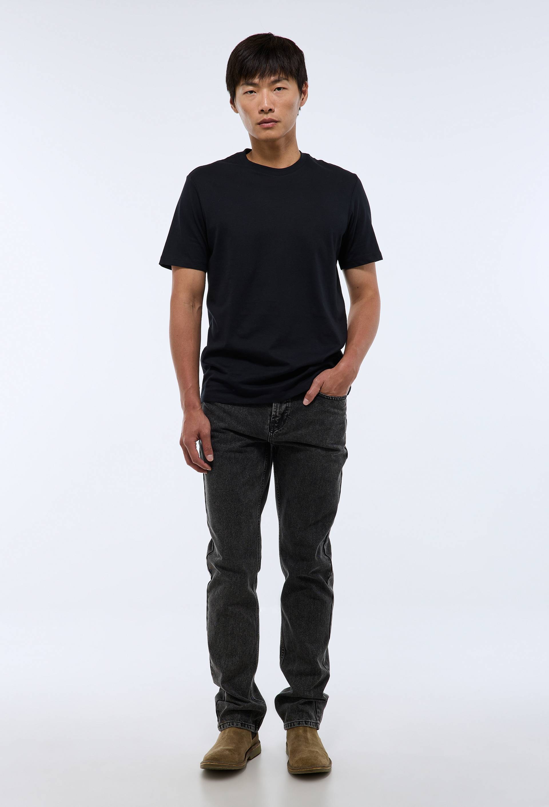 Jean straight en coton bio, Gris fonc&eacute;, large image number 1