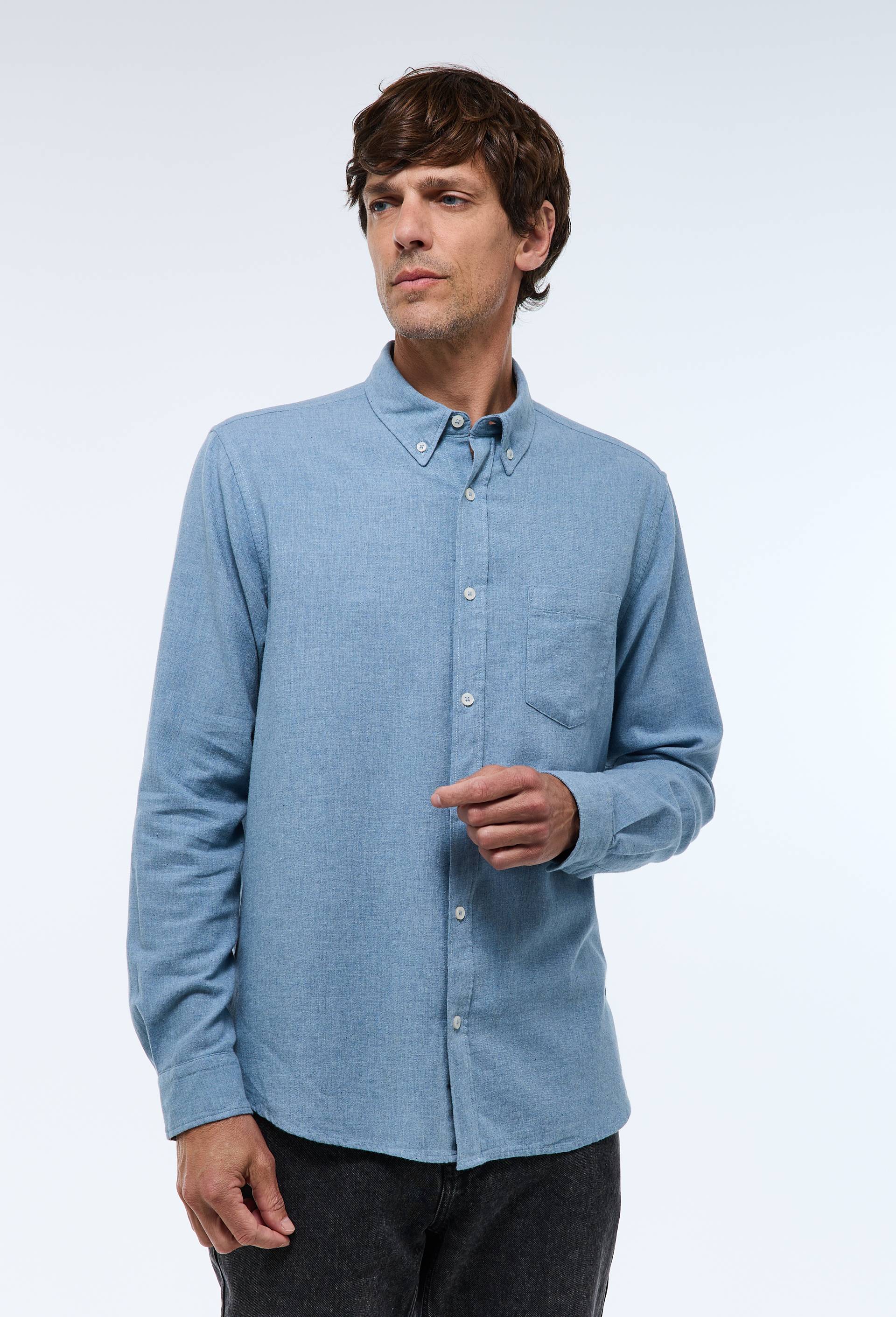 Chemise manches longues en flanelle de coton BIO GOTS, Bleu, large image number 1