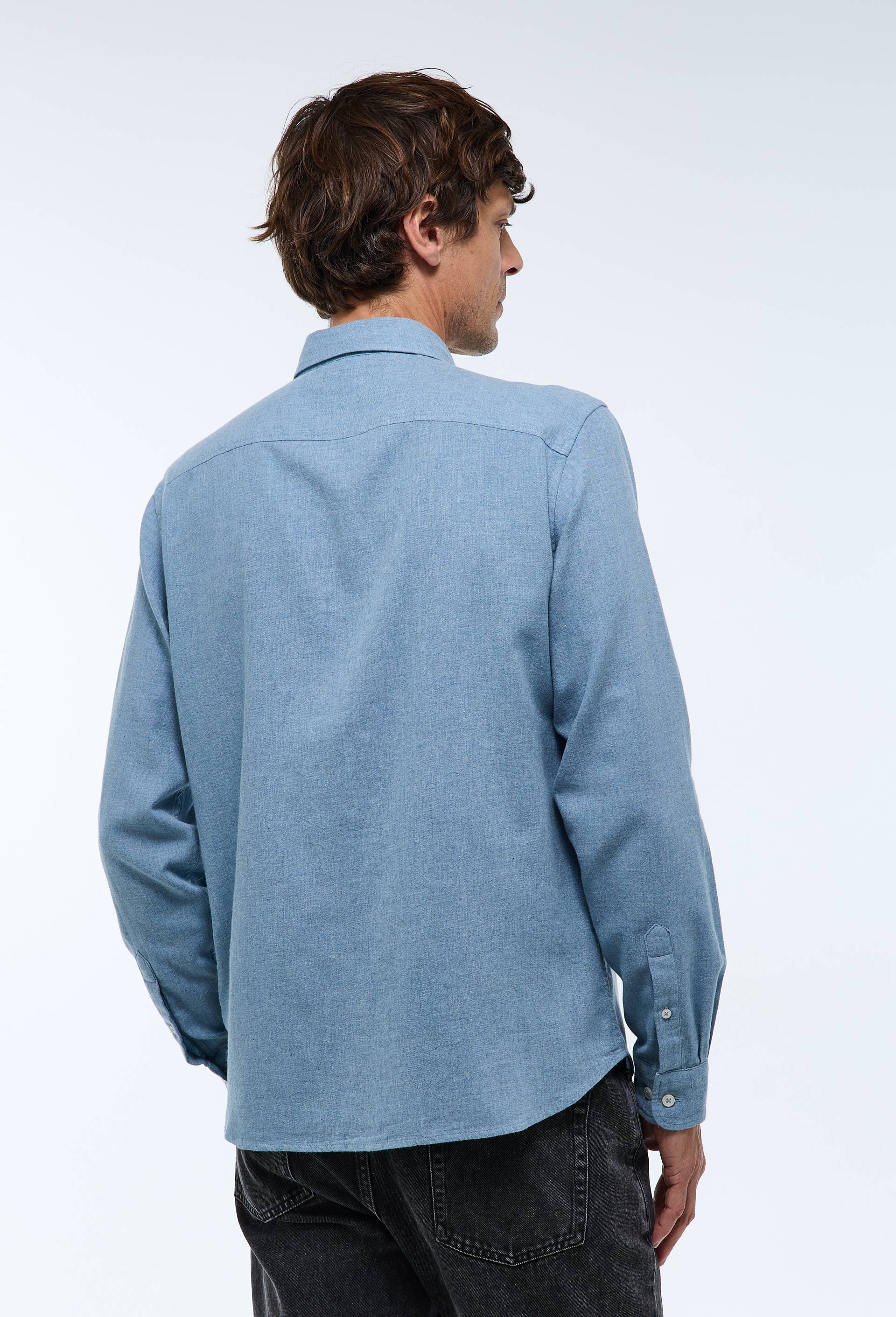 Chemise manches longues en flanelle de coton BIO GOTS, Bleu, large image number 2
