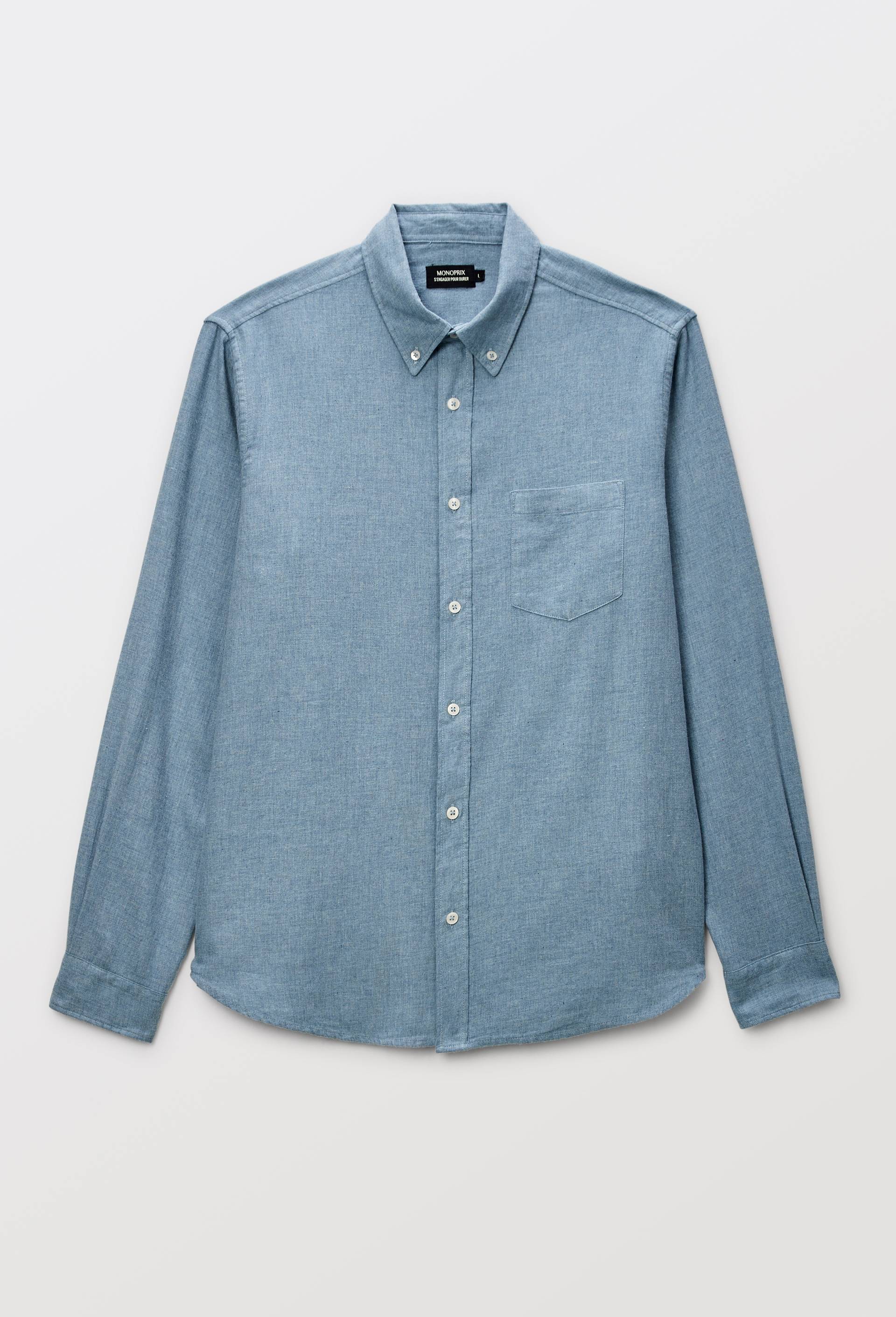 Chemise manches longues en flanelle de coton BIO GOTS, Bleu, large image number 3