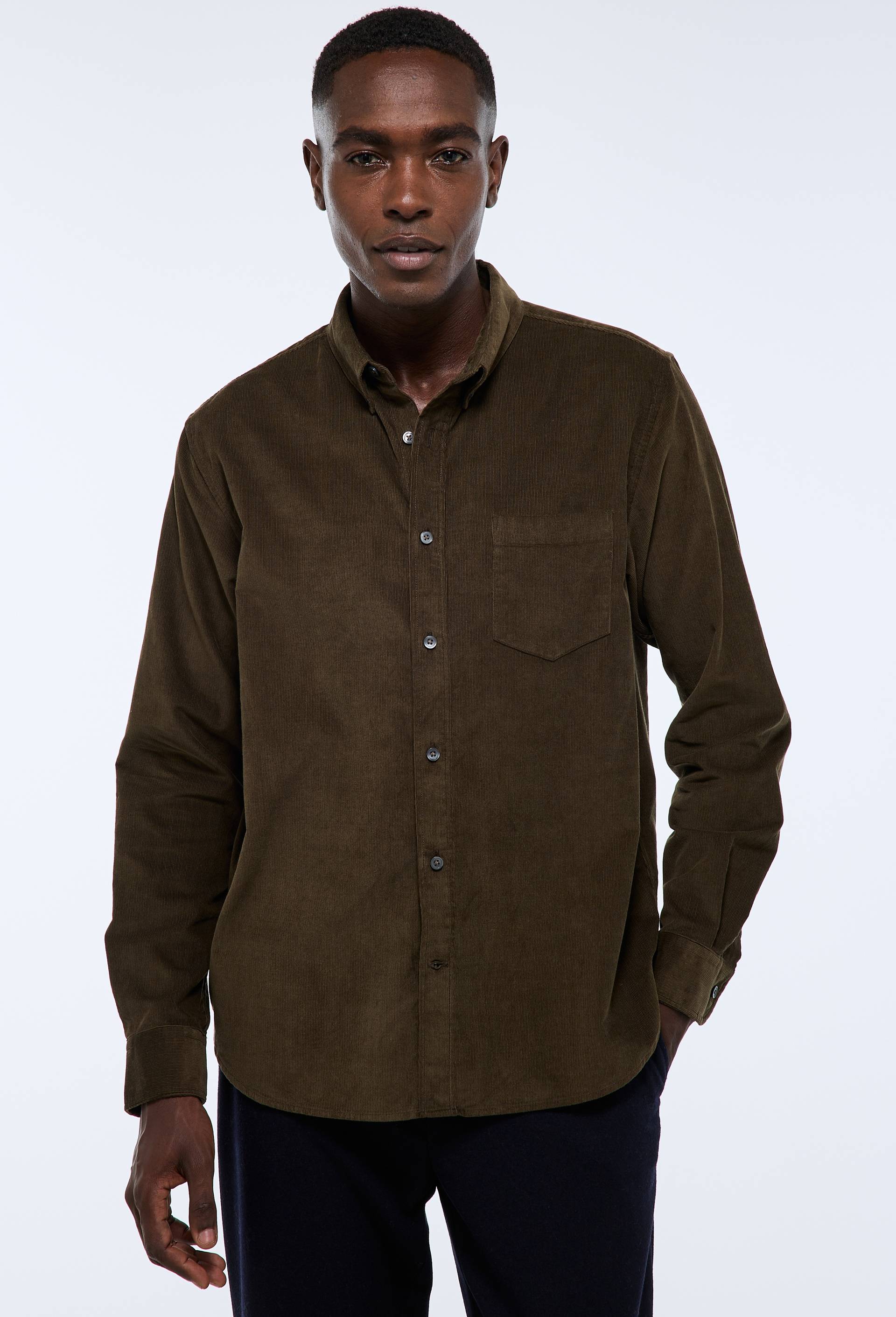 Chemise manches longues velours en coton BIO GOTS, Brun fonc&eacute;, large image number 0