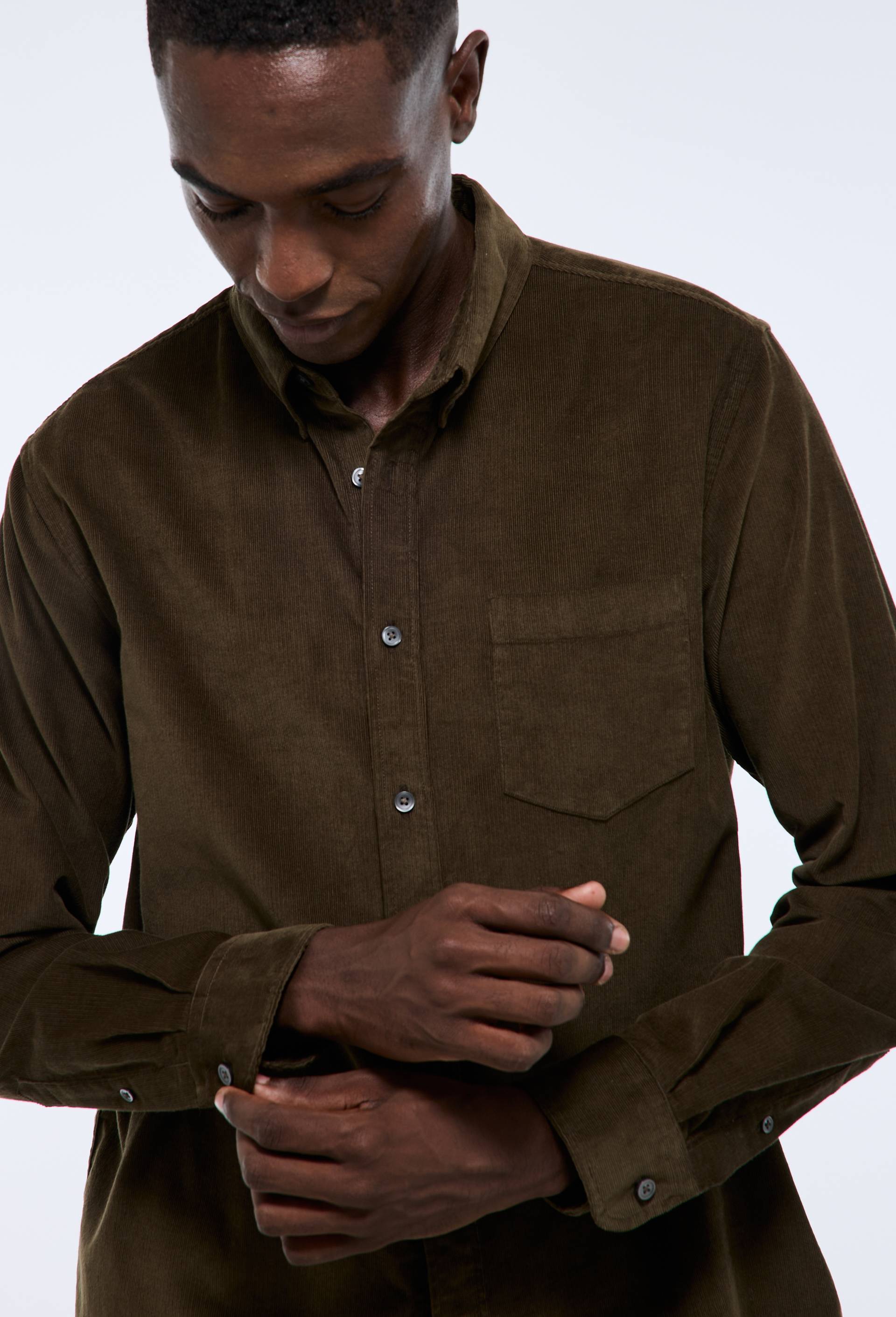 Chemise manches longues velours en coton BIO GOTS, Brun fonc&eacute;, large image number 2.0