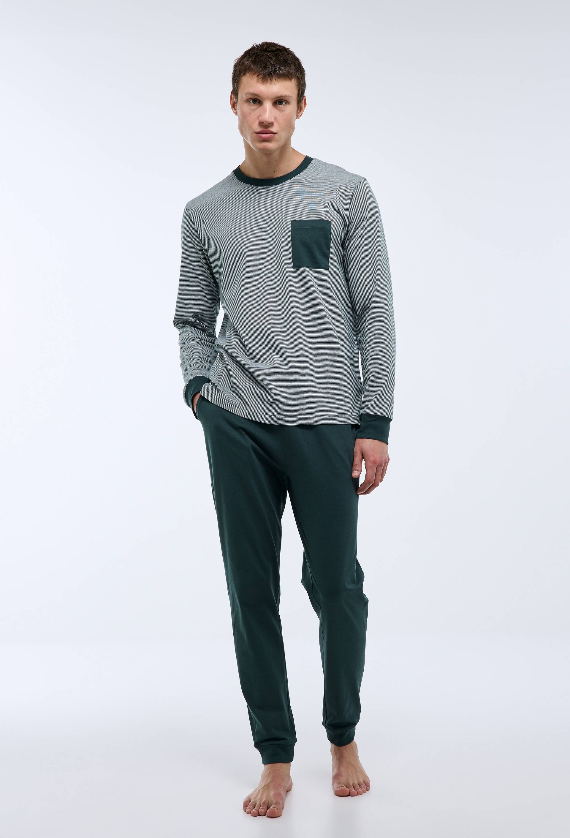 Pyjama T-shirt manches longues  milleraies et pantalon en jersey de coton BIO GOTS, Vert fonc&eacute;, swatch image
