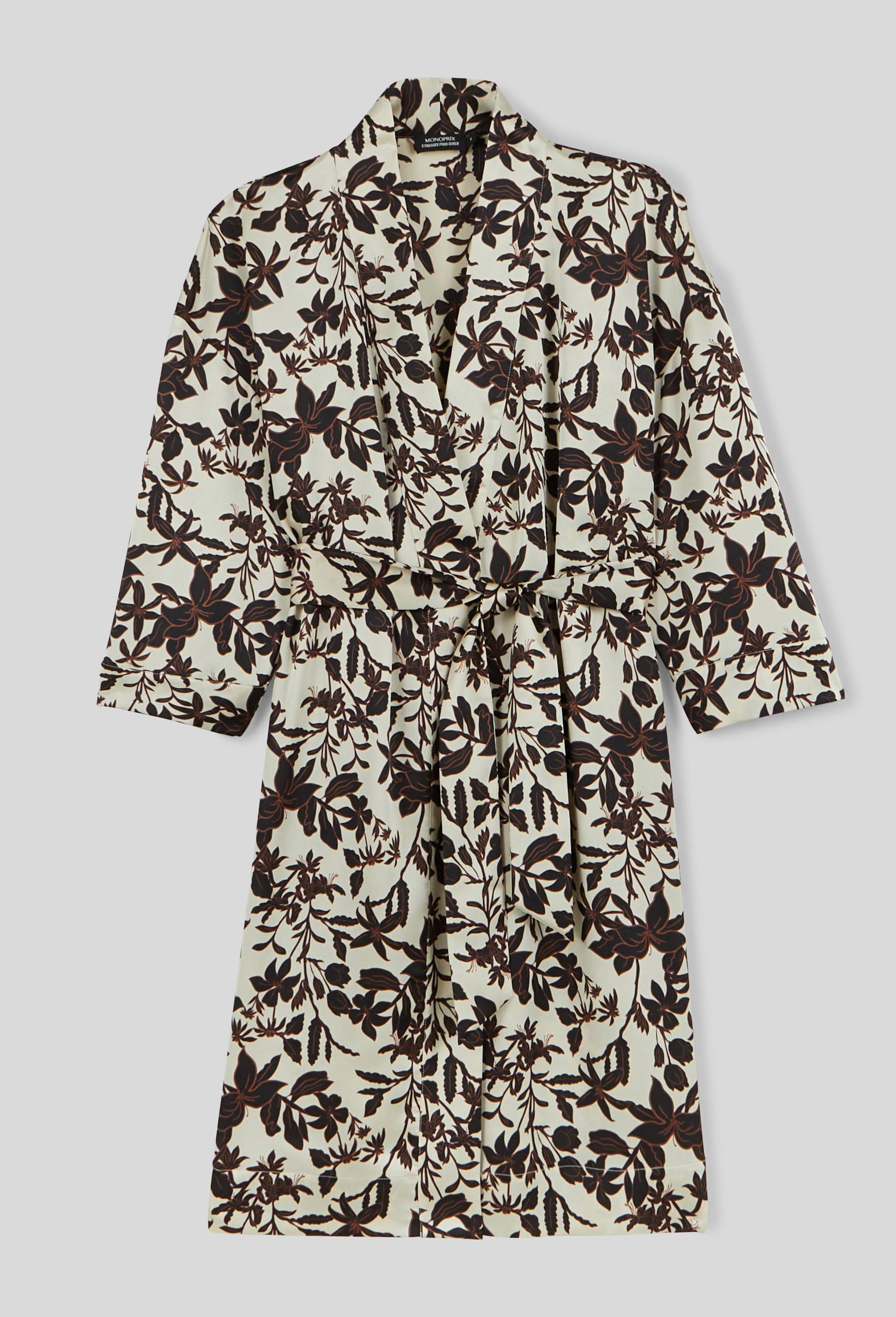 Kimono imprim&eacute; en satin polyester, Noir, large image number 2