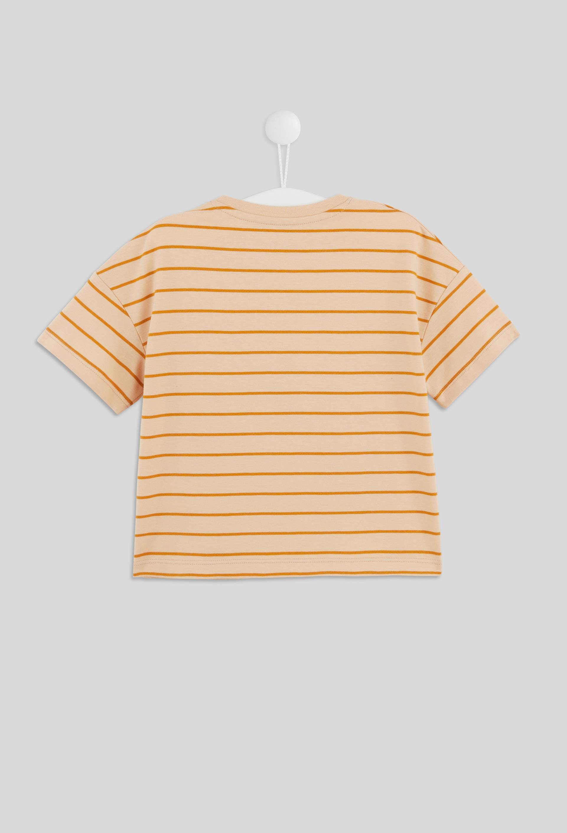 T-shirt manches courtes col rond ray&eacute; et imprim&eacute; en coton BIO, certifi&eacute; OEKO-TEX, Beige, large image number 1