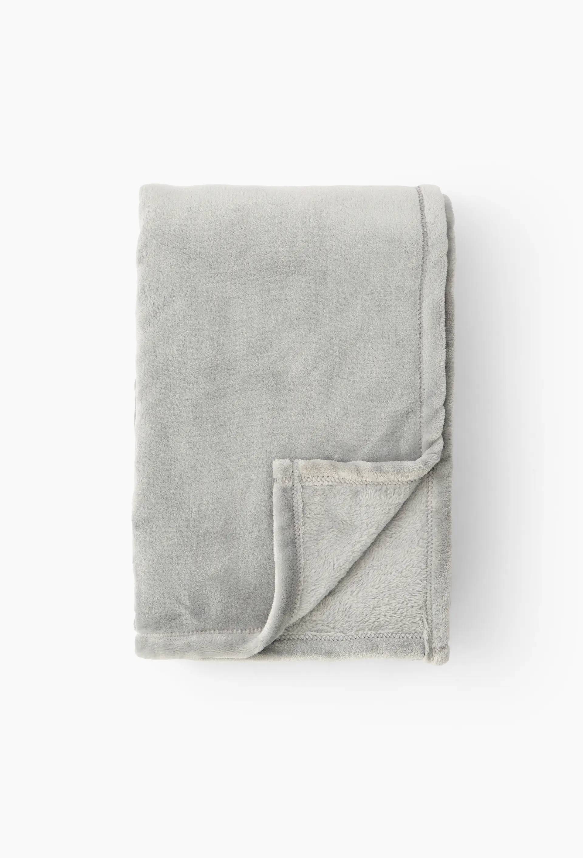 Plaid microfibre uni, polyester recycl&eacute;, Gris, large image number 1