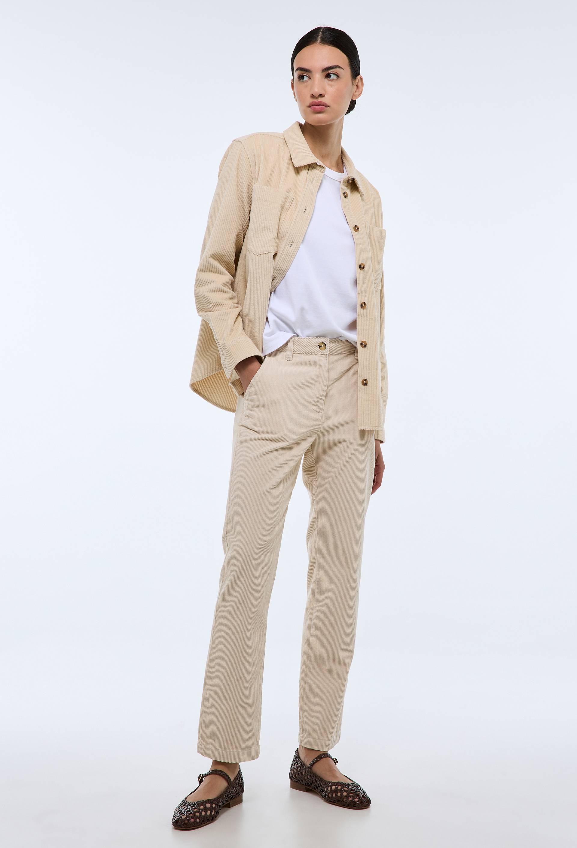 Pantalon en velours droit en coton BIO GOTS, Beige clair, swatch image