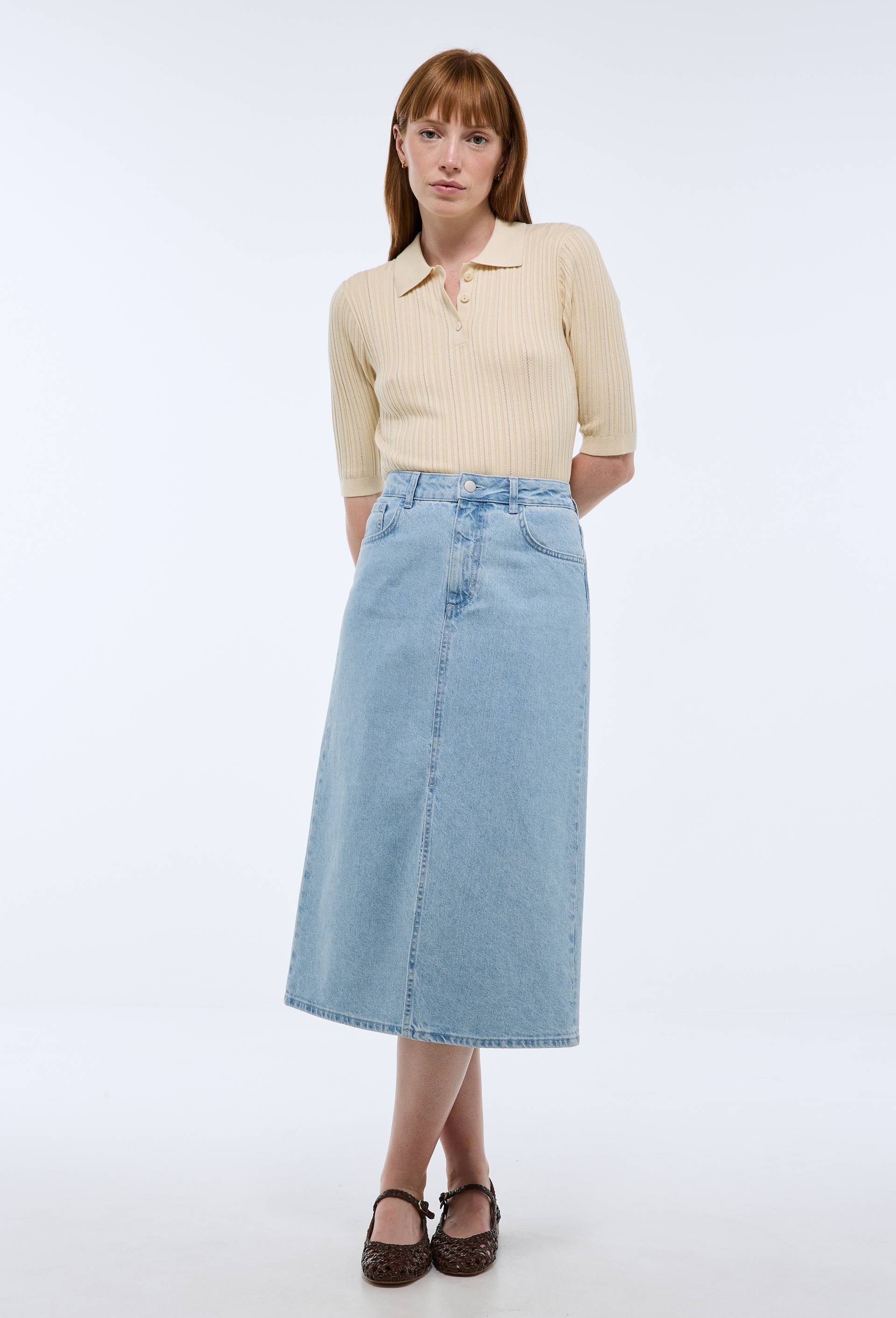 Jupe midi avec fente en denim - MONOPRIX - Modalova