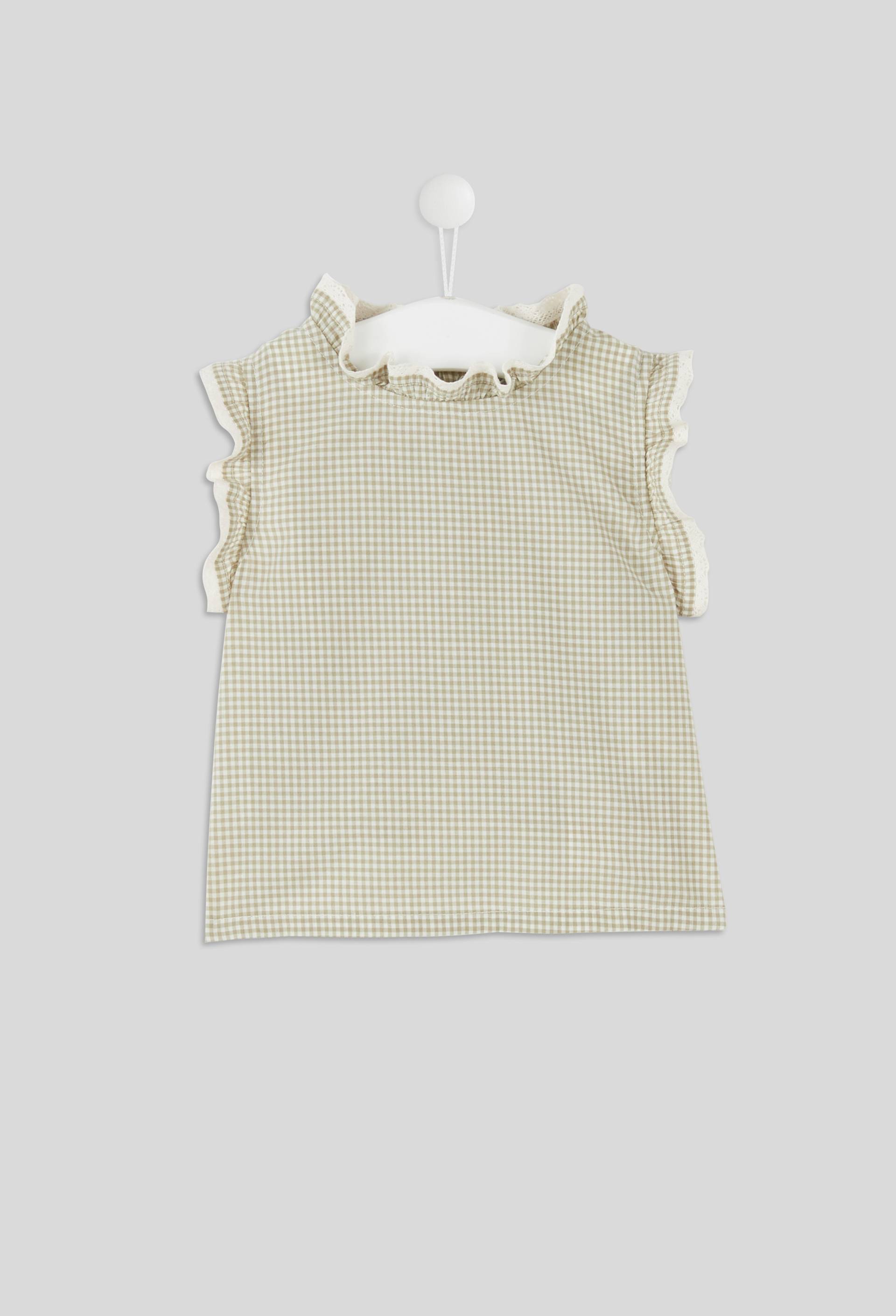 Blouse sans manches col dentelle vichy en coton BIO, certifi&eacute; OEKO-TEX, Vert, large image number 0