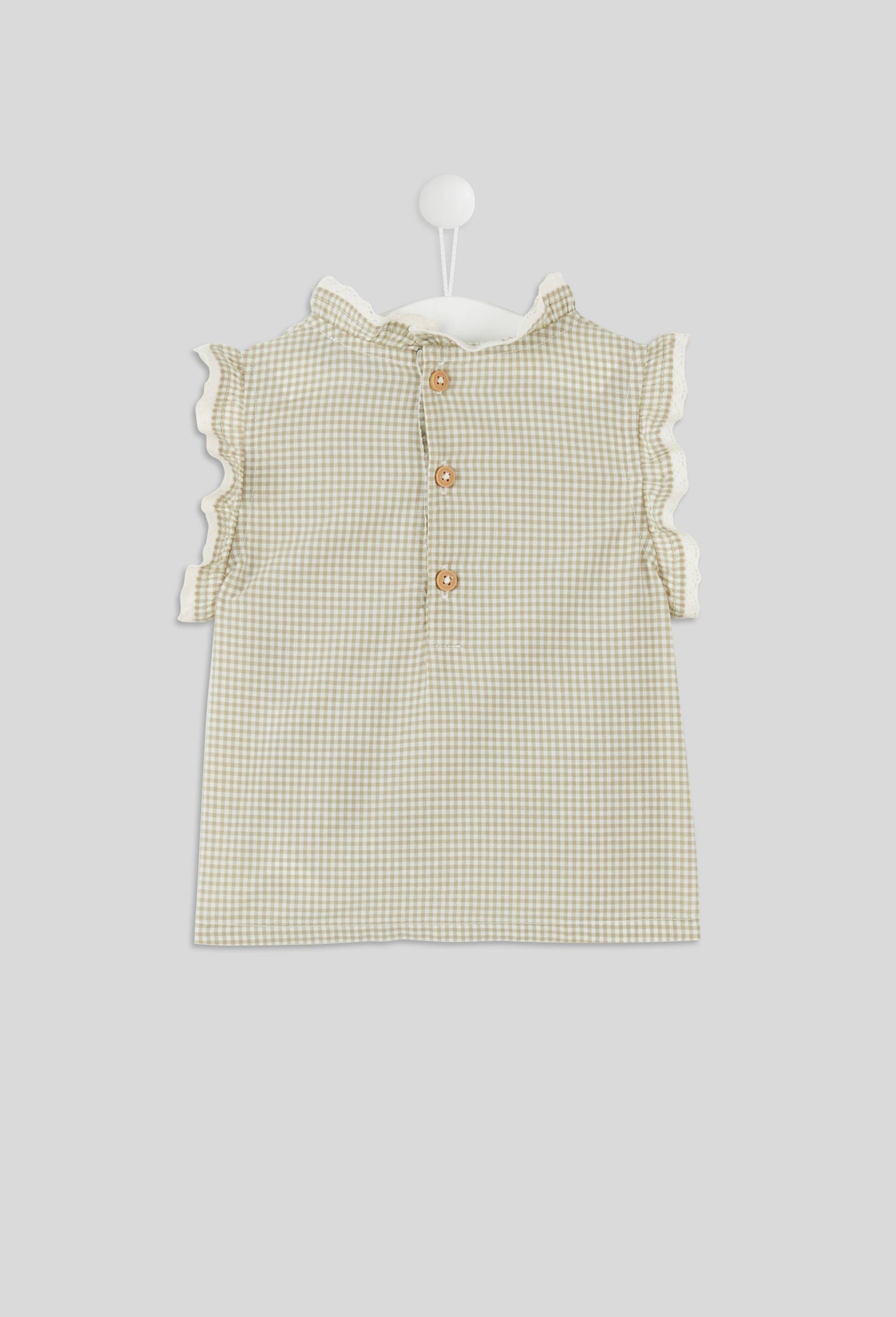 Blouse sans manches col dentelle vichy en coton BIO, certifi&eacute; OEKO-TEX, Vert, large image number 1