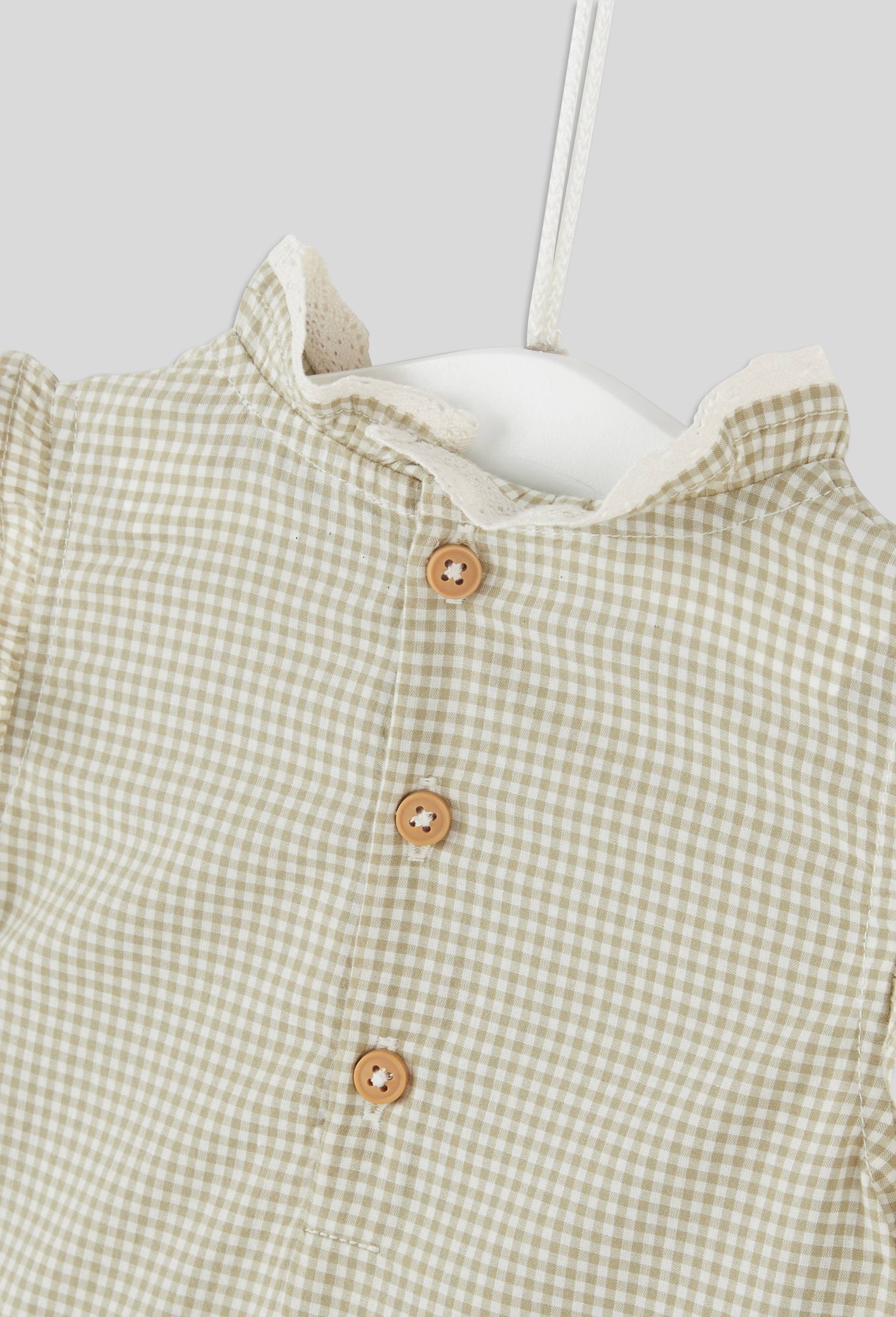 Blouse sans manches col dentelle vichy en coton BIO, certifi&eacute; OEKO-TEX, Vert, large image number 2
