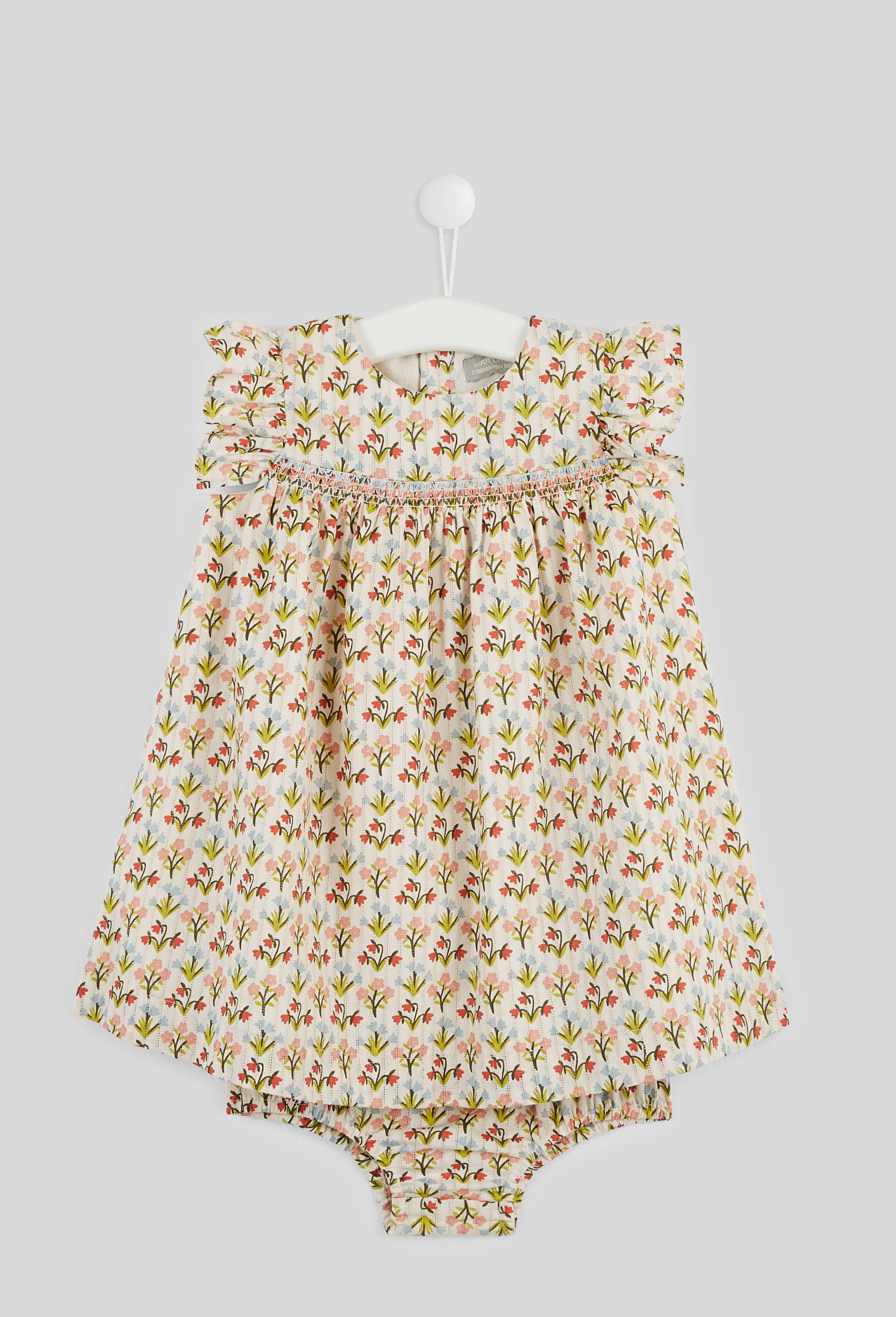 Robe manches courtes col rond avec culotte imprim&eacute;es en coton BIO, certifi&eacute; OEKO-TEX, Beige clair, large image number 0