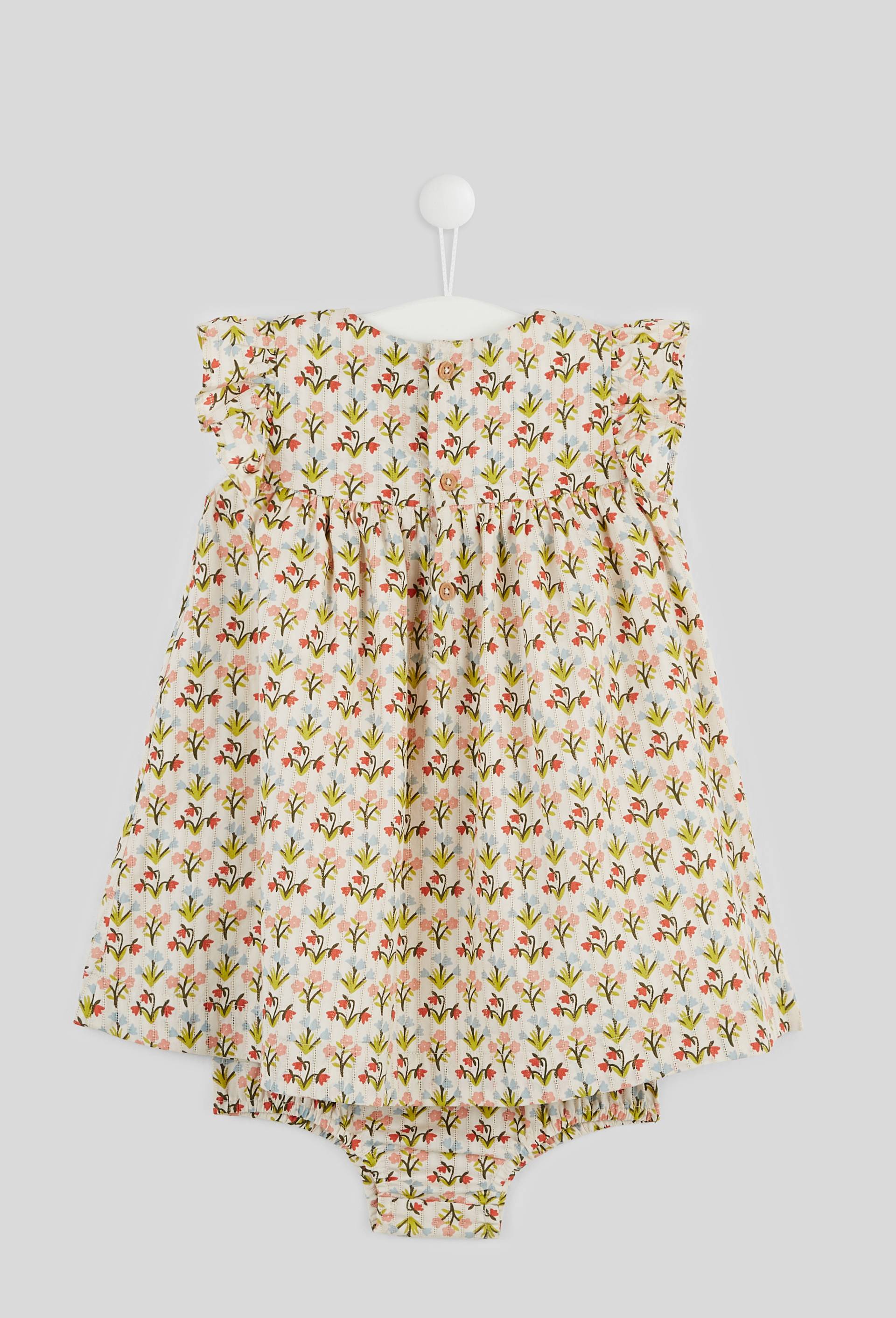 Robe manches courtes col rond avec culotte imprim&eacute;es en coton BIO, certifi&eacute; OEKO-TEX, Beige clair, large image number 1