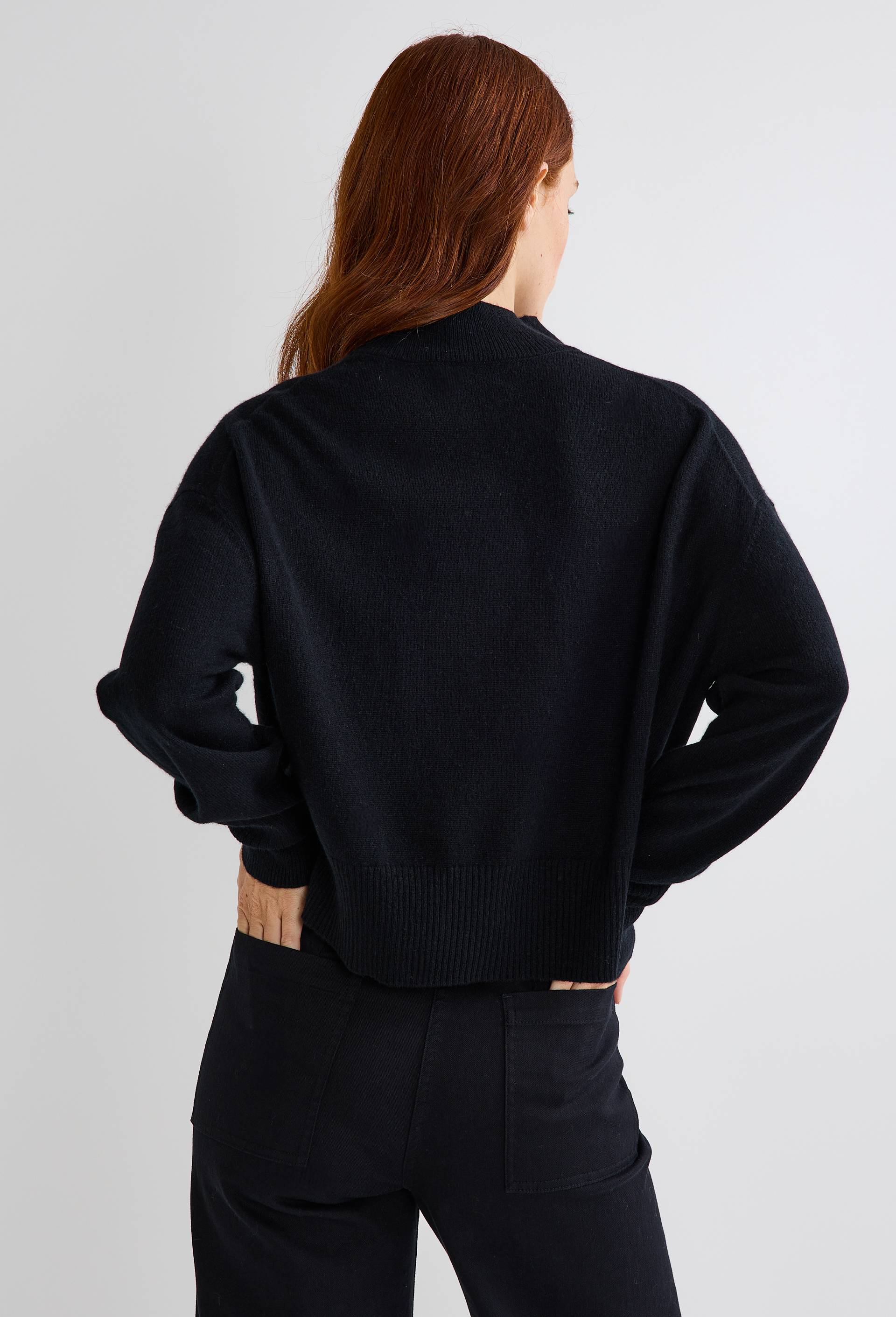 Pull uni court col montant en 100% cachemire, Noir, large image number 1.0