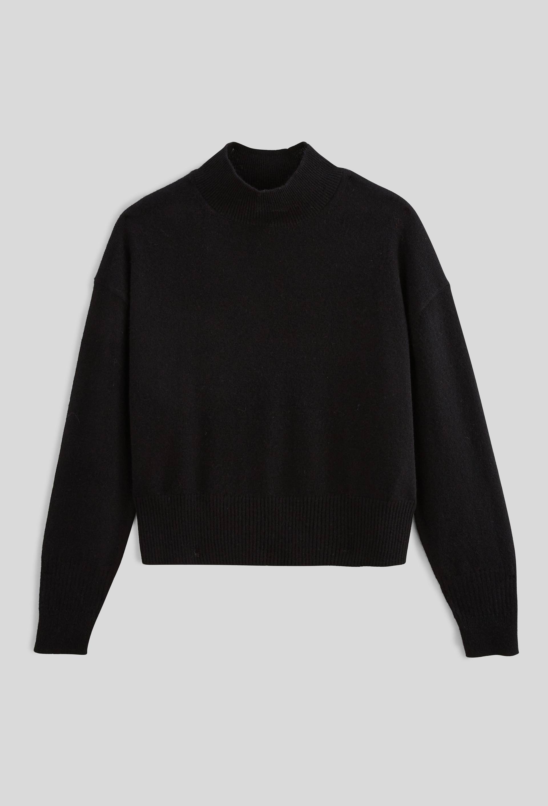 Pull uni court col montant en 100% cachemire, Noir, large image number 2