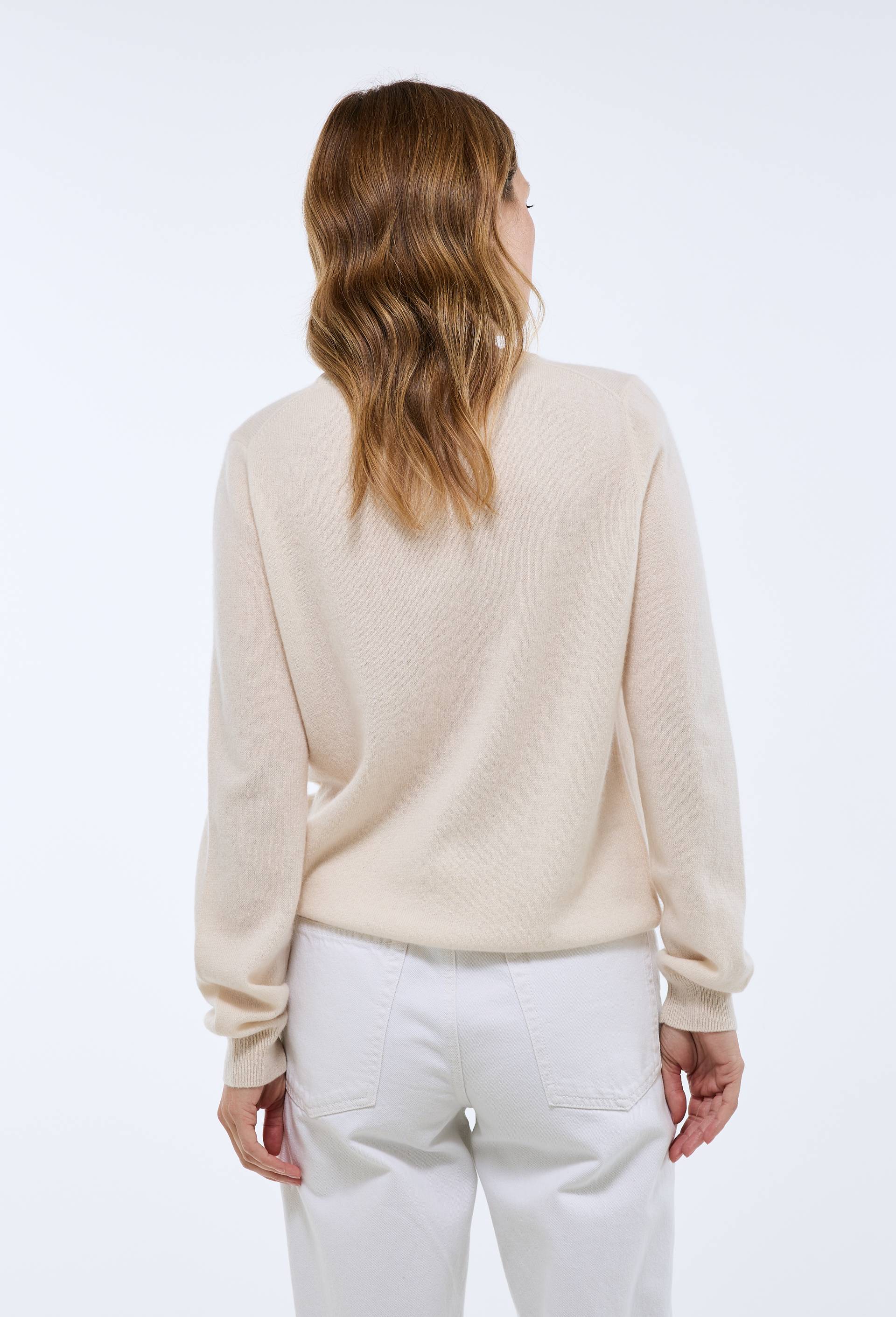 Pull uni col rond en 100% cachemire, Ecru, large image number 1
