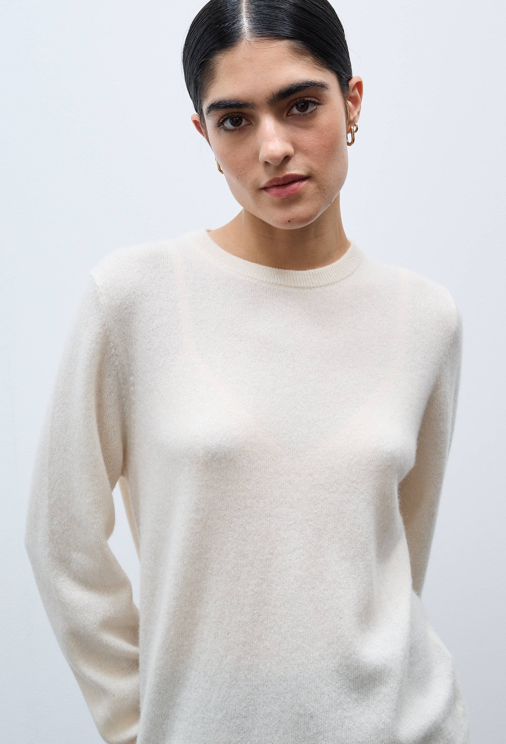 Pull uni col rond en 100% cachemire, Ecru, large image number 1.0