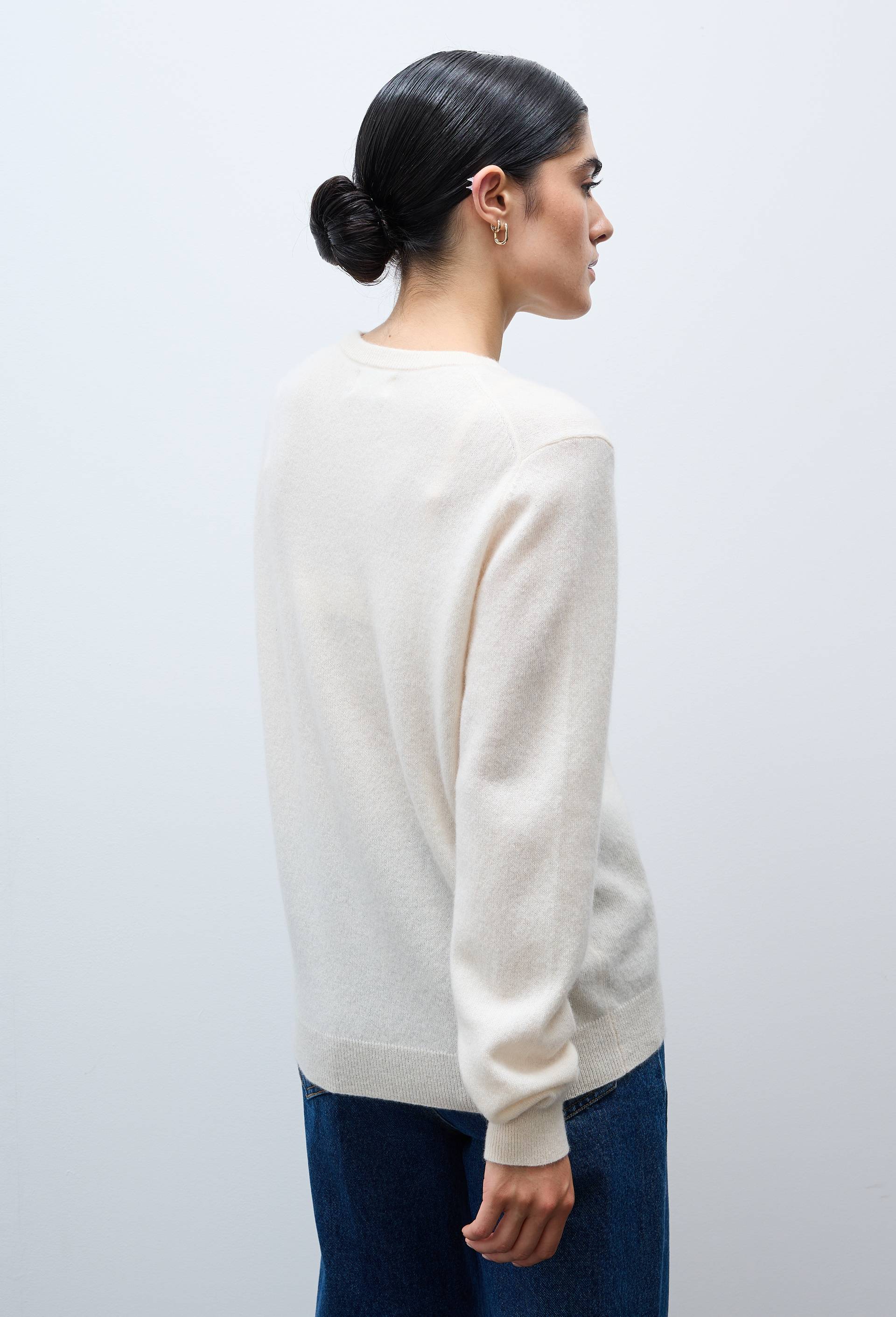 Pull uni col rond en 100% cachemire, Ecru, large image number 2.0