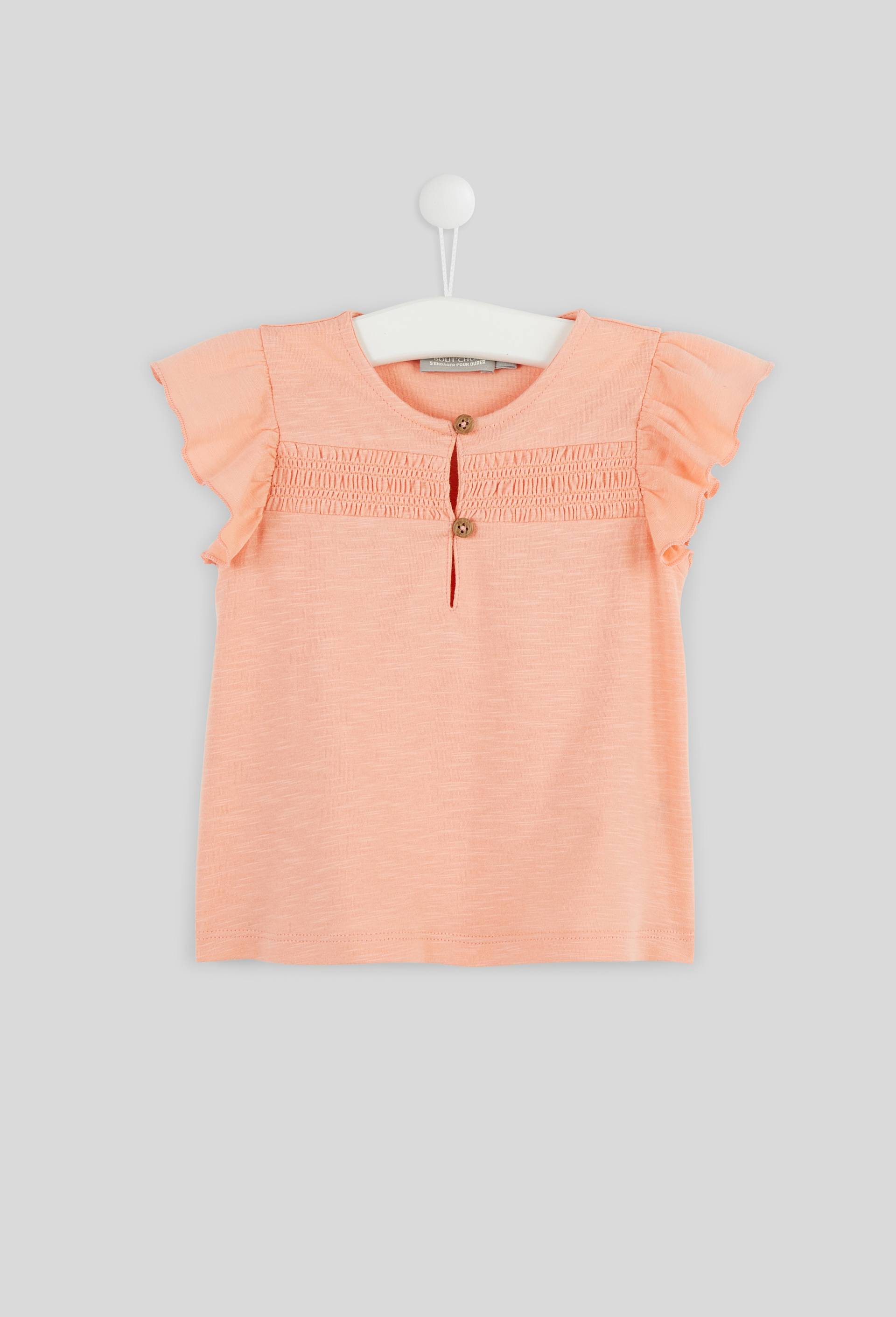 Blouse manches courtes unie en coton BIO, certifi&eacute; OEKO-TEX, Rose, large image number 0.0