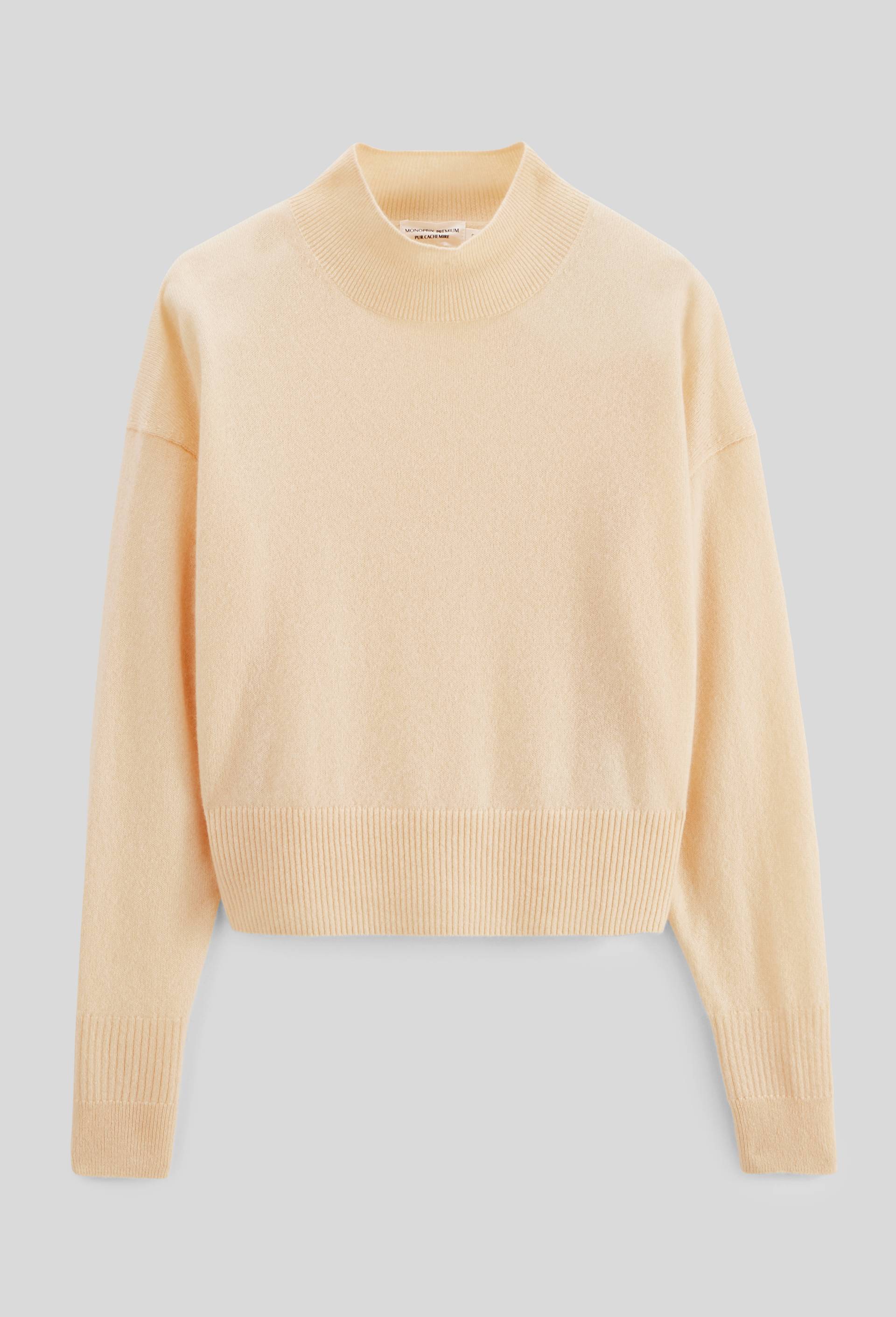 Pull uni court col montant en 100% cachemire, Jaune clair, large image number 2