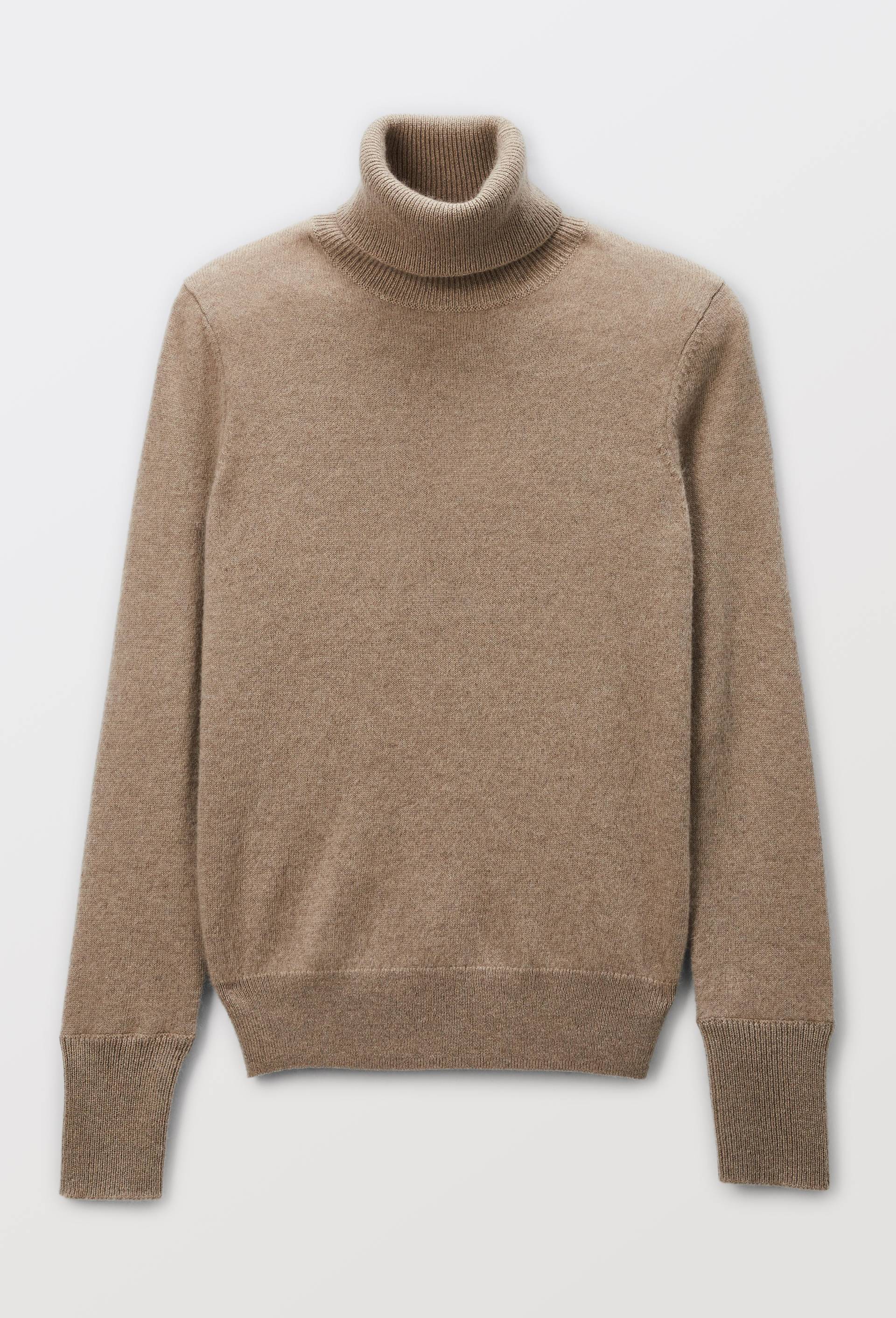 Pull uni col roul&eacute; en 100% cachemire, Beige, large image number 2.0