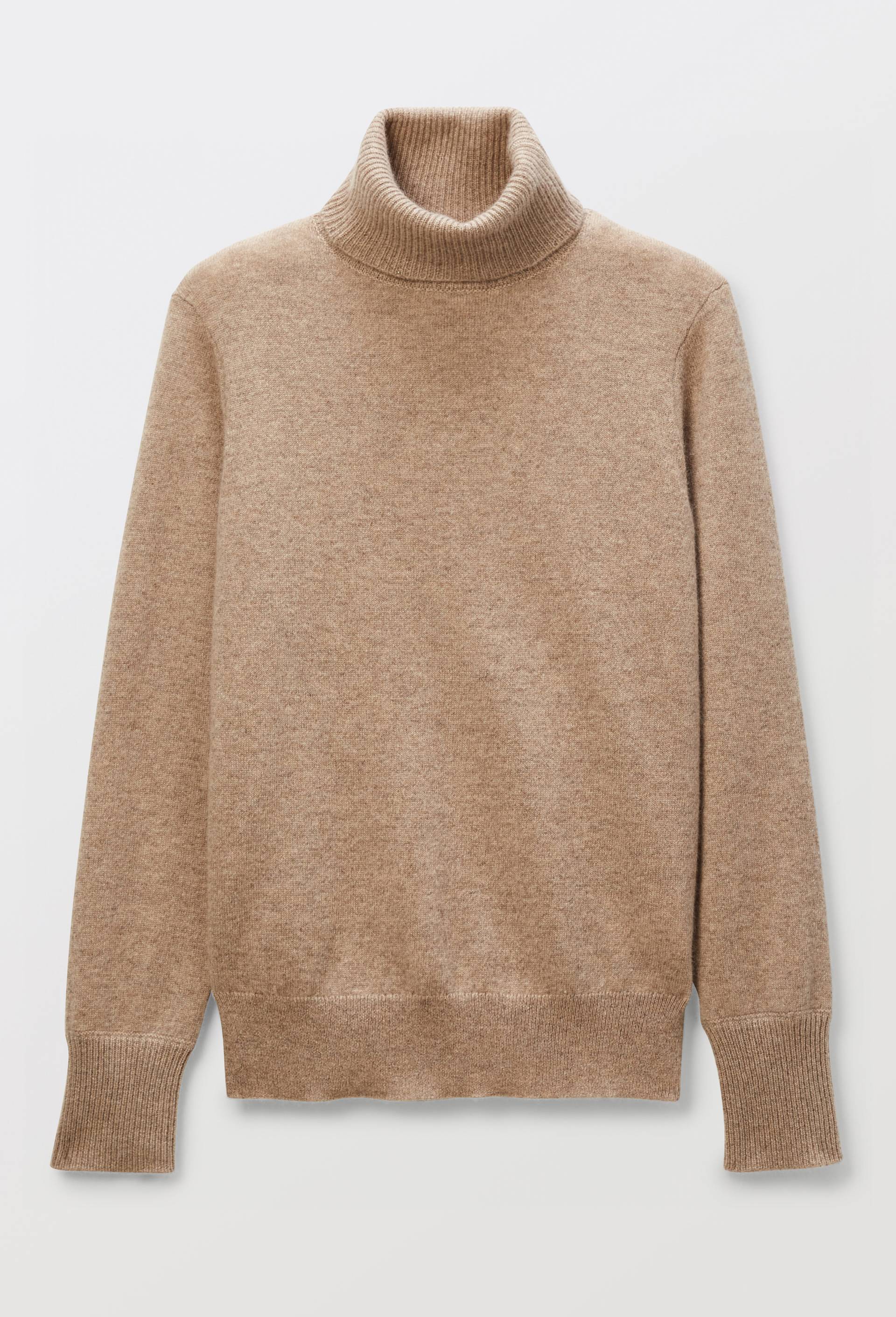 Pull uni col roul&eacute; en 100% cachemire, Beige, large image number 2