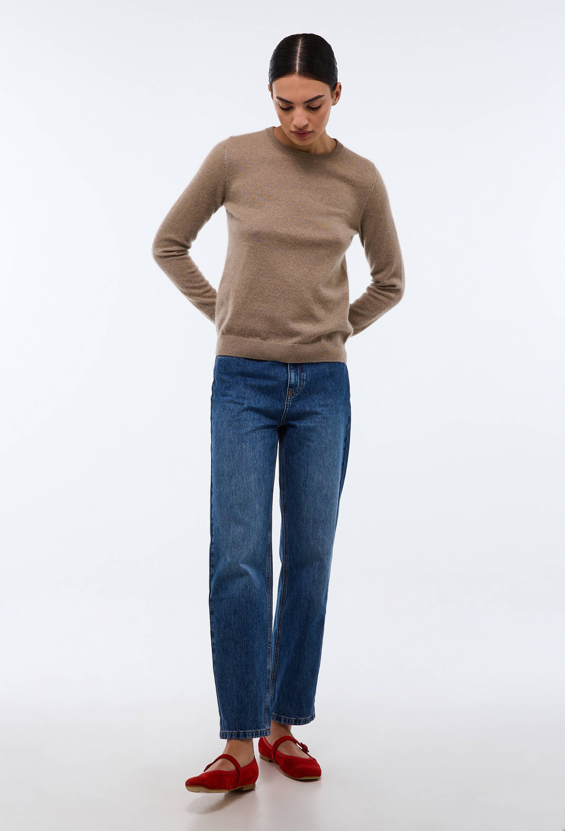 Pull uni col rond en 100% cachemire, Beige, large image number 1.0