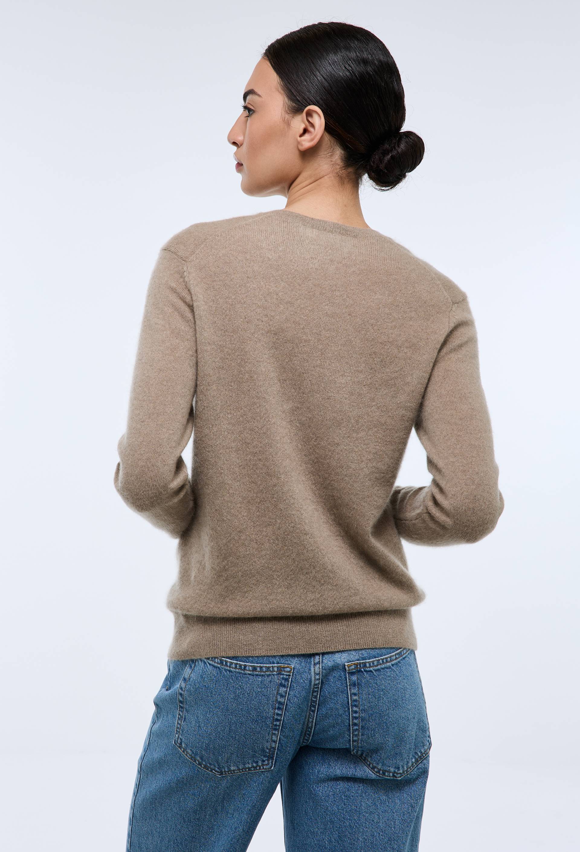 Pull uni col V en 100% cachemire, Beige, large image number 1.0