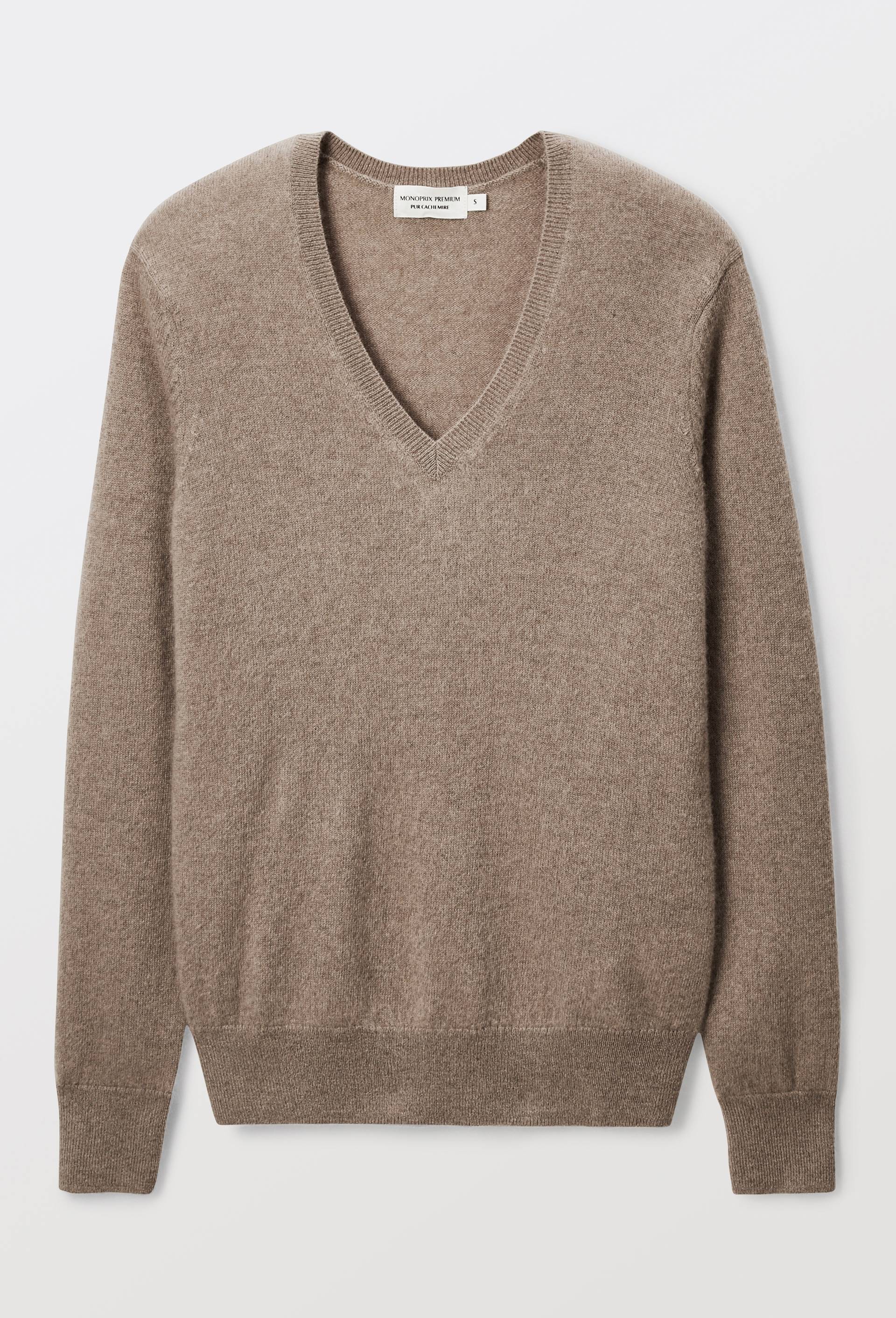 Pull uni col V en 100% cachemire, Beige, large image number 2