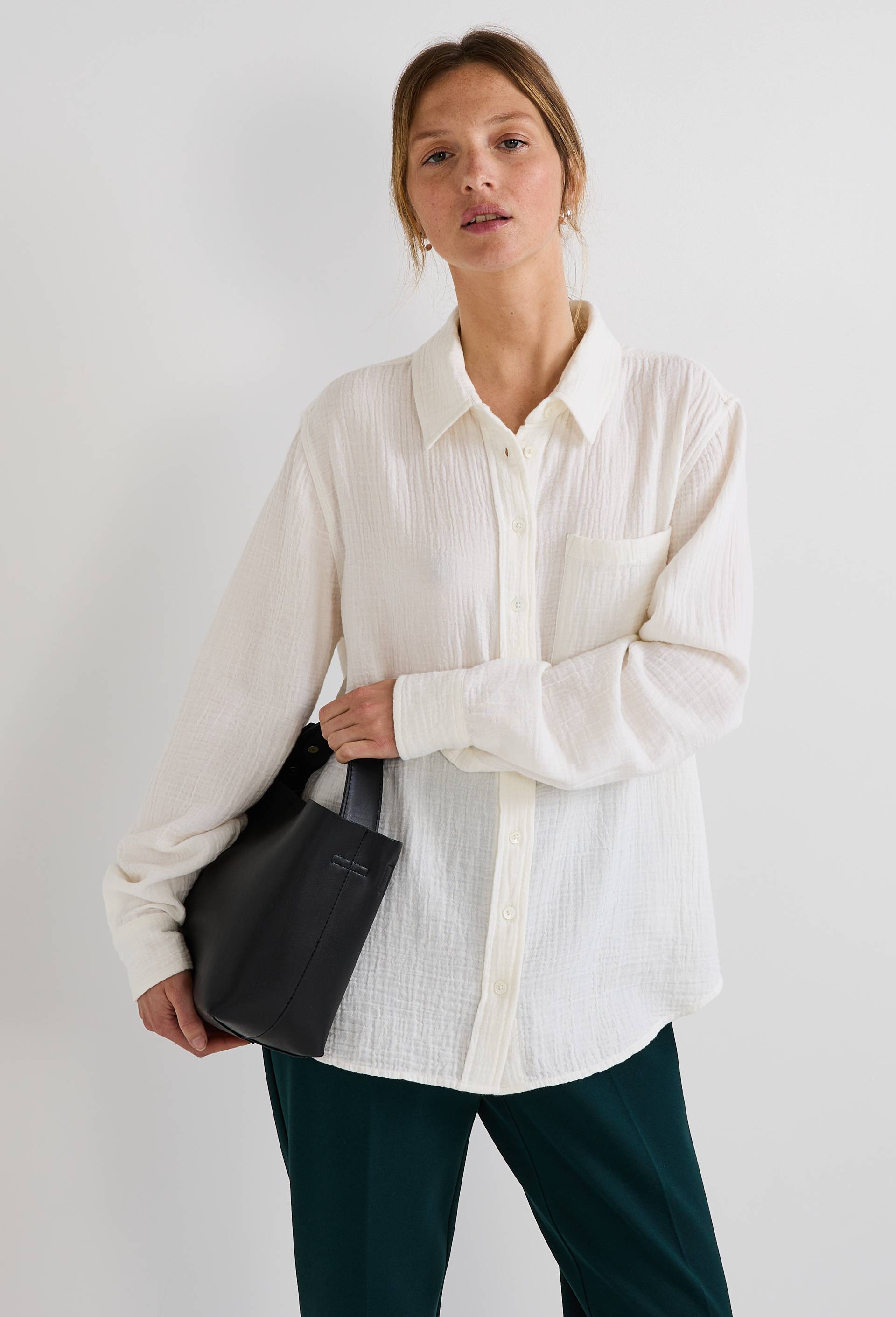 Chemise manches longues unie en coton BIO GOTS ECRU pour femme MONOPRIX
