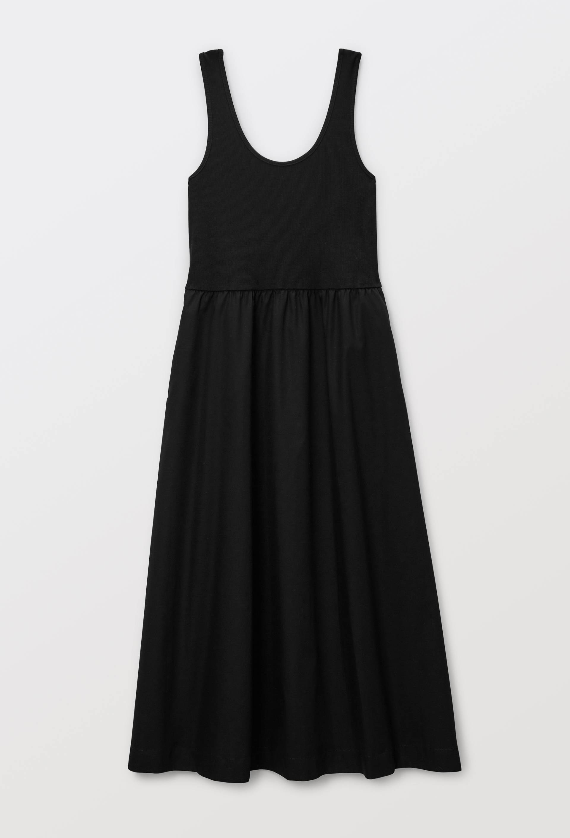 Robe longue bi-mati&egrave;re unie en coton, Noir, large image number 2