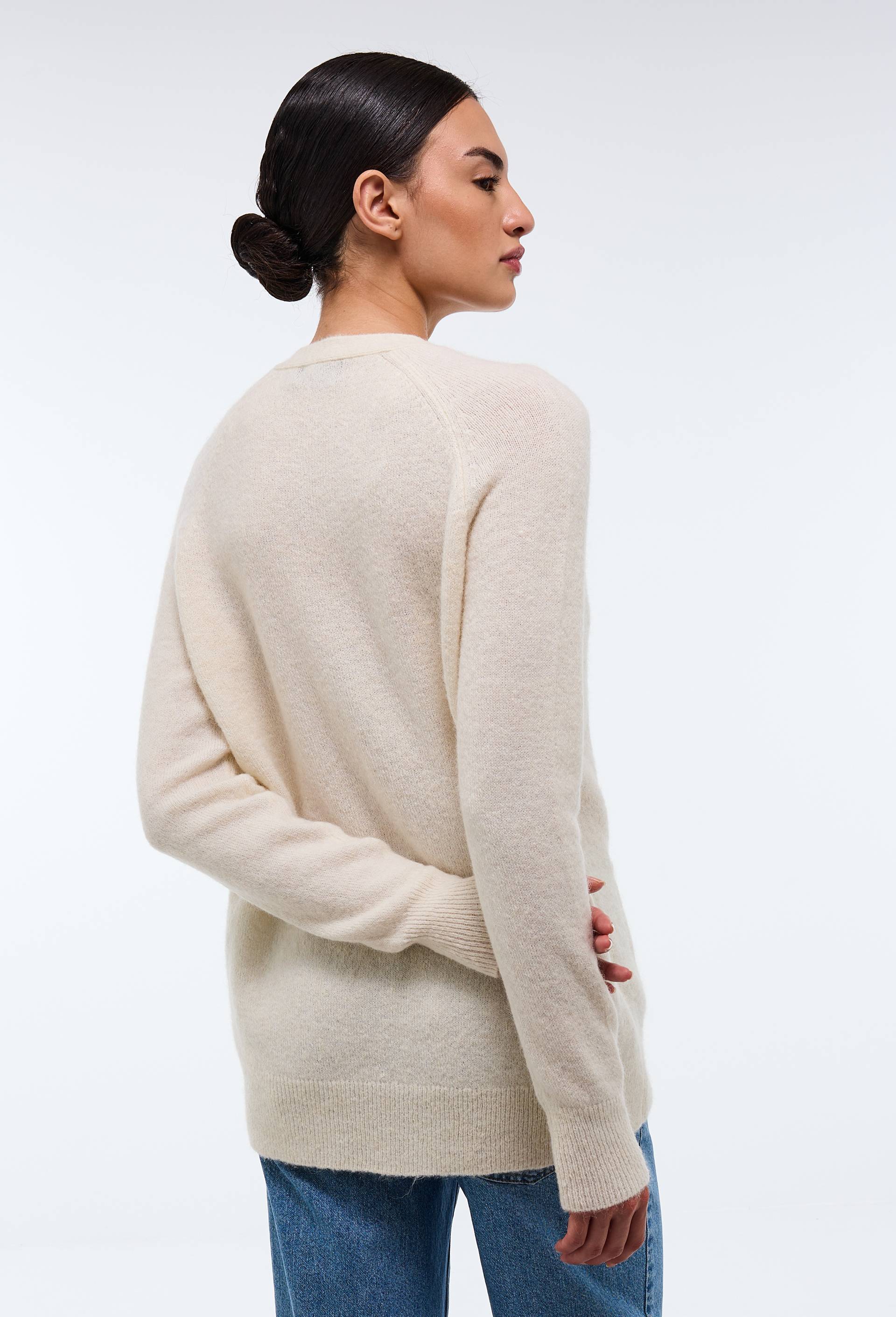 Cardigan long col V contenant de l'alpaga, Ecru, large image number 2.0