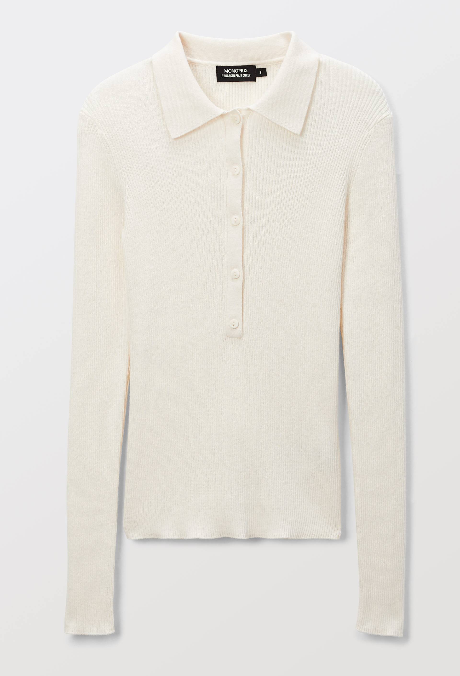 Pull col polo contenant du coton et cachemire, Beige clair, large image number 2