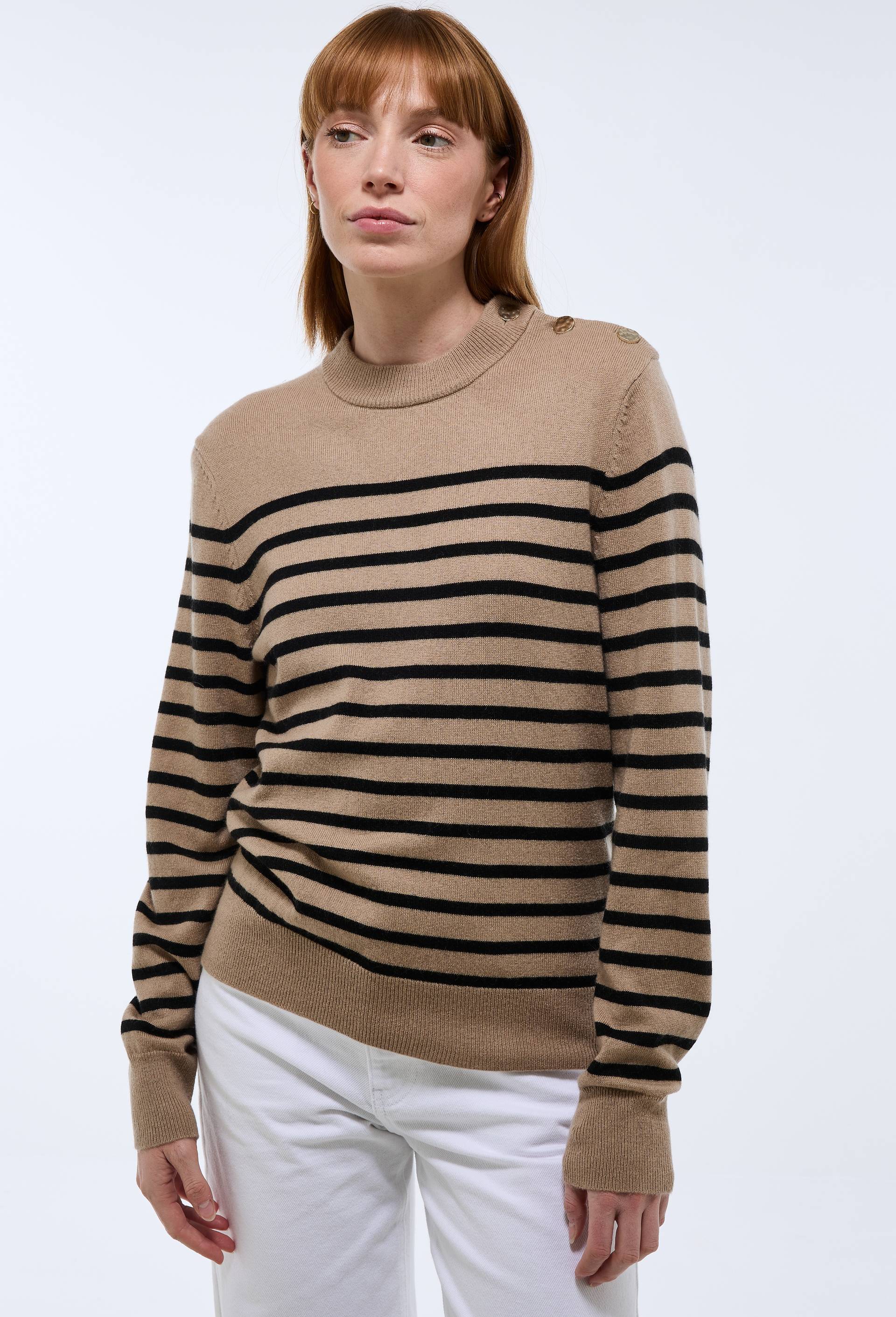 Marini&egrave;re col boutonn&eacute; contenant de la laine et du cachemire, Beige, large image number 0