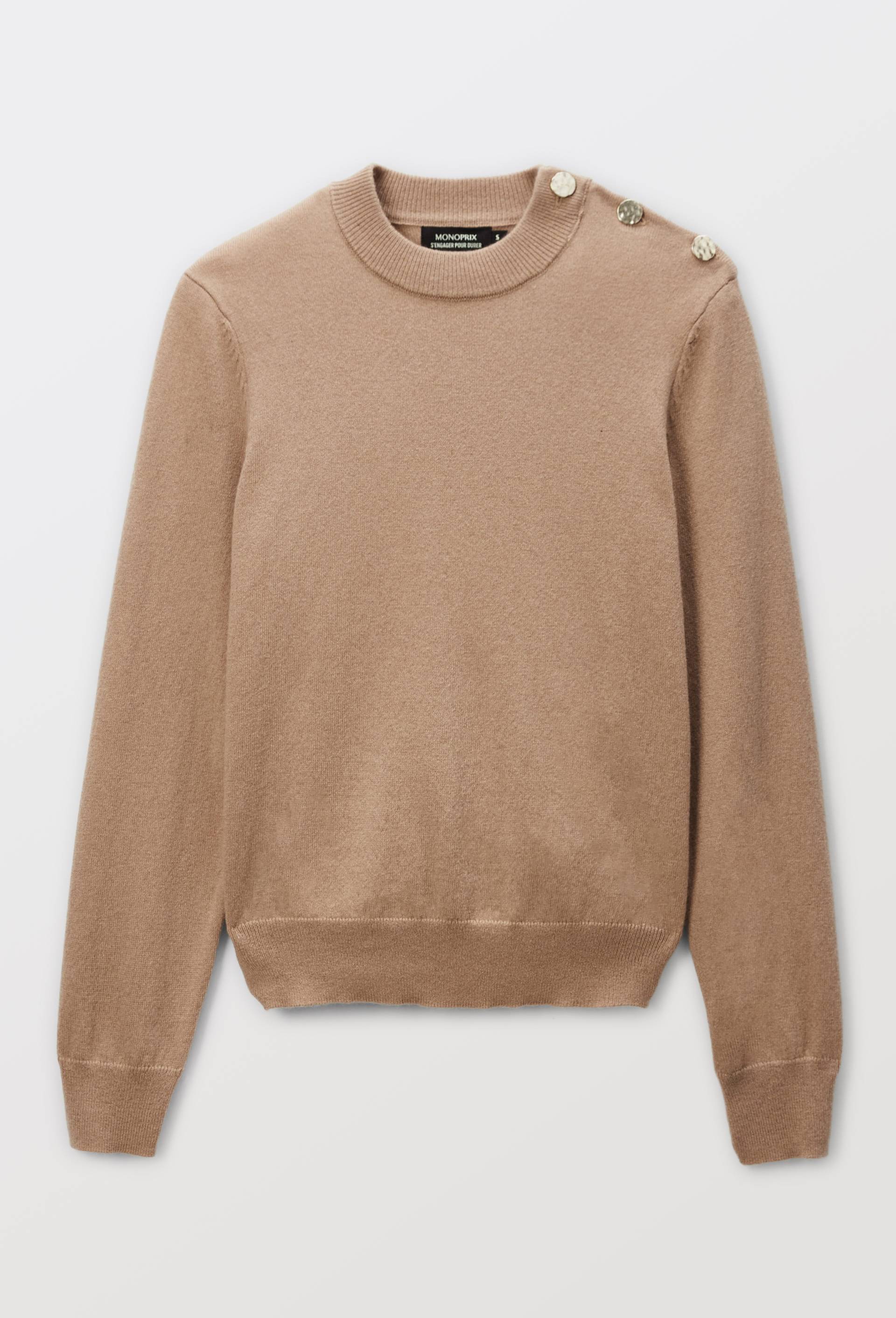 Pull col boutonn&eacute; contenant de la laine et du cachemire, Beige, large image number 3