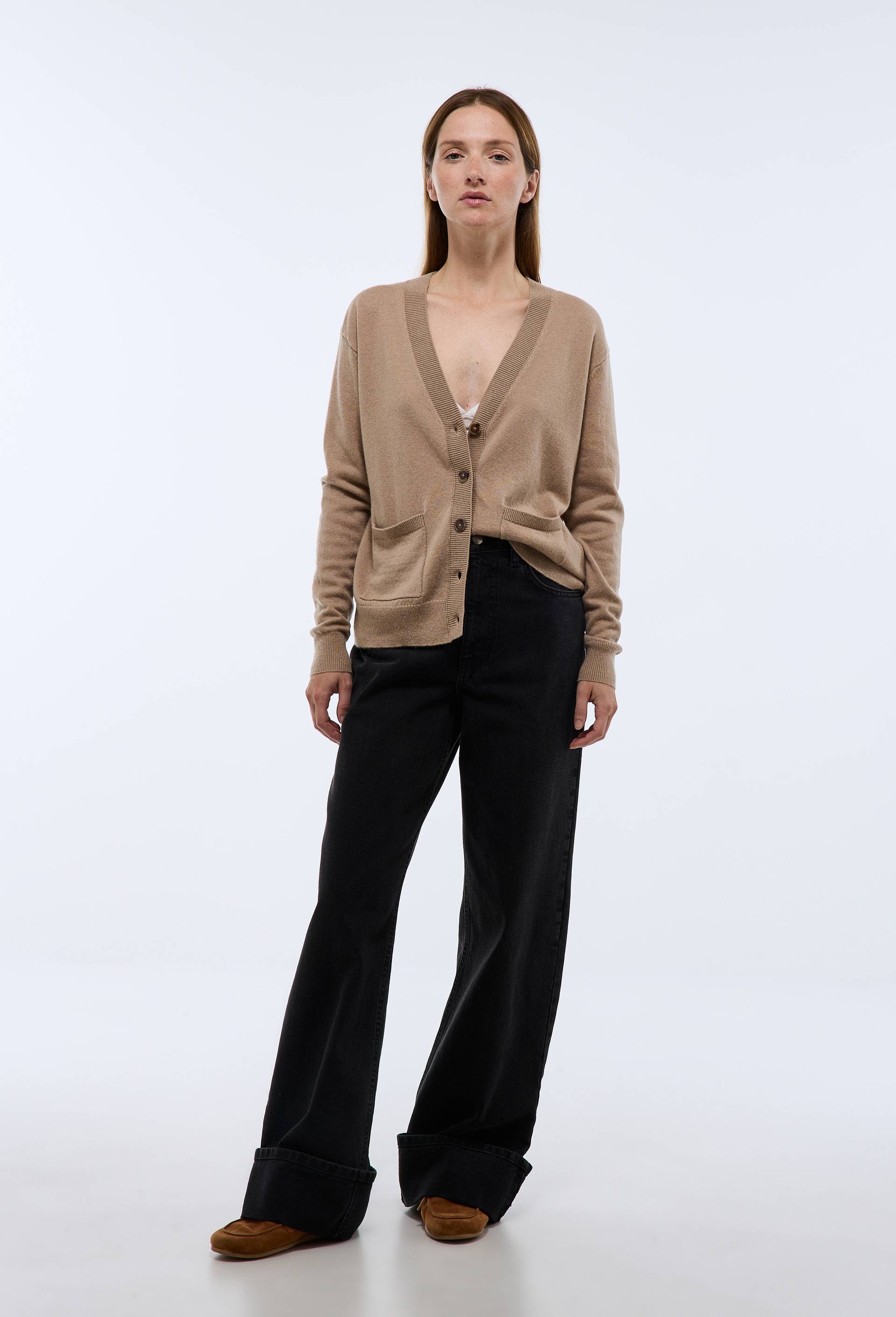 Cardigan col V contenant de la laine et du cachemire, Beige, large image number 0
