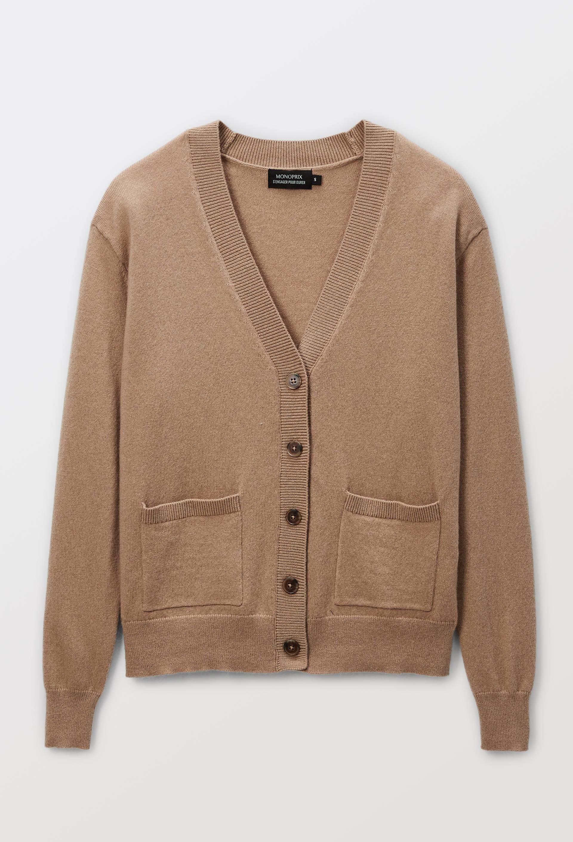 Cardigan col V contenant de la laine et du cachemire, Beige, large image number 2