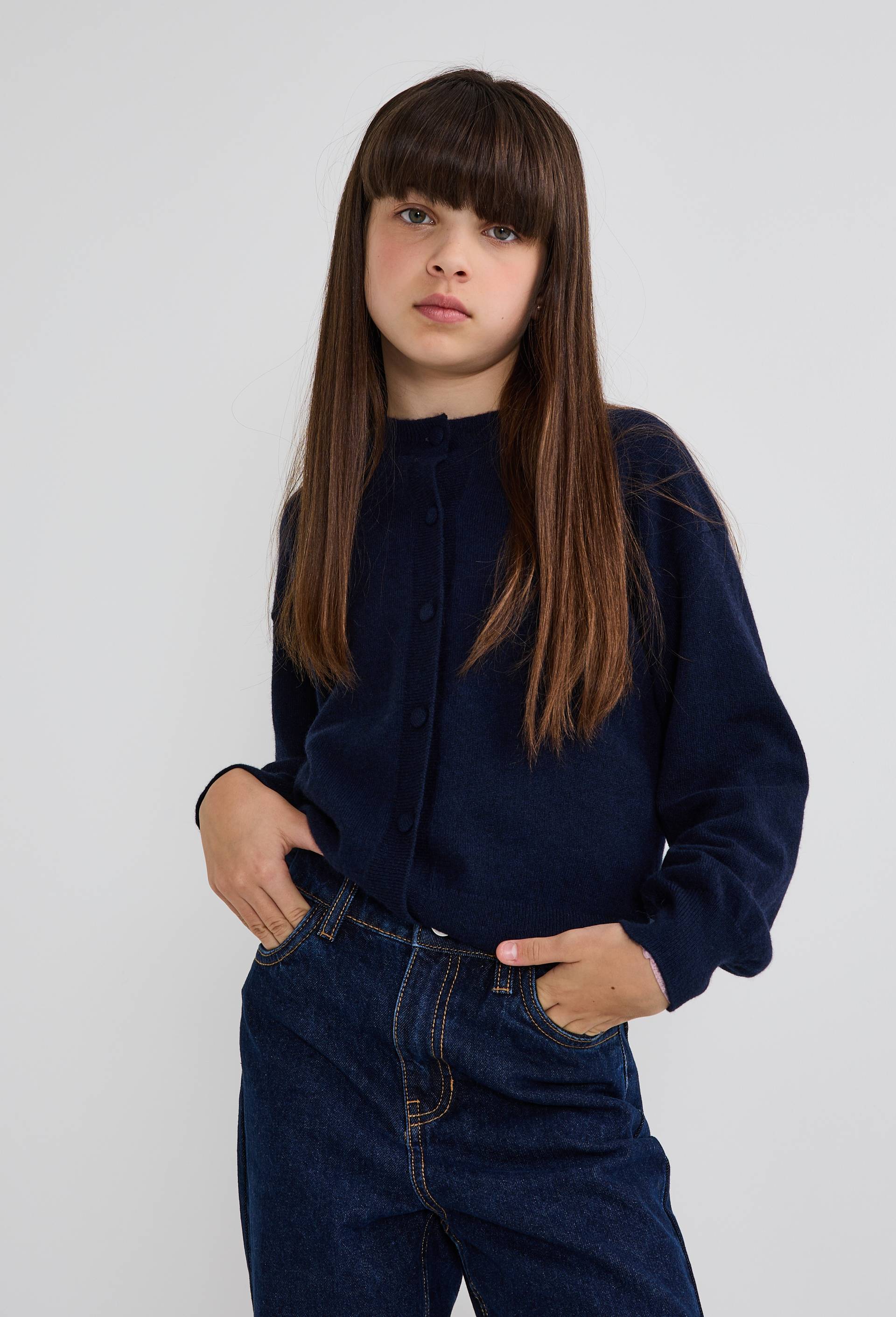 Cardigan uni 100% cachemire, Bleu fonc&eacute;, large image number 0