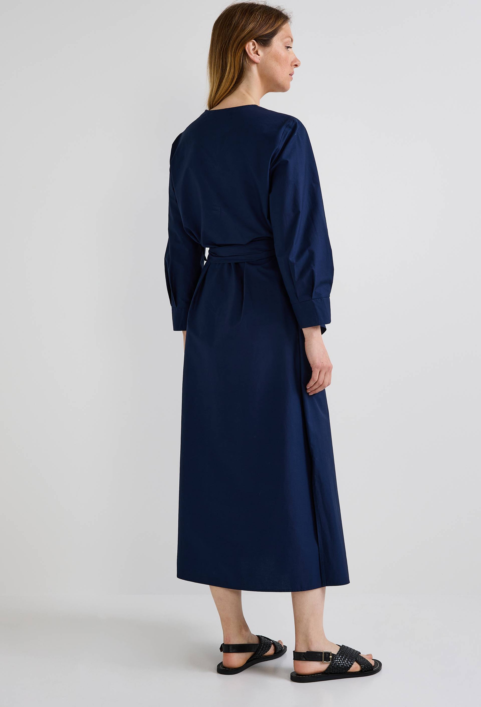 Robe midi col V unie, Bleu fonc&eacute;, large image number 1