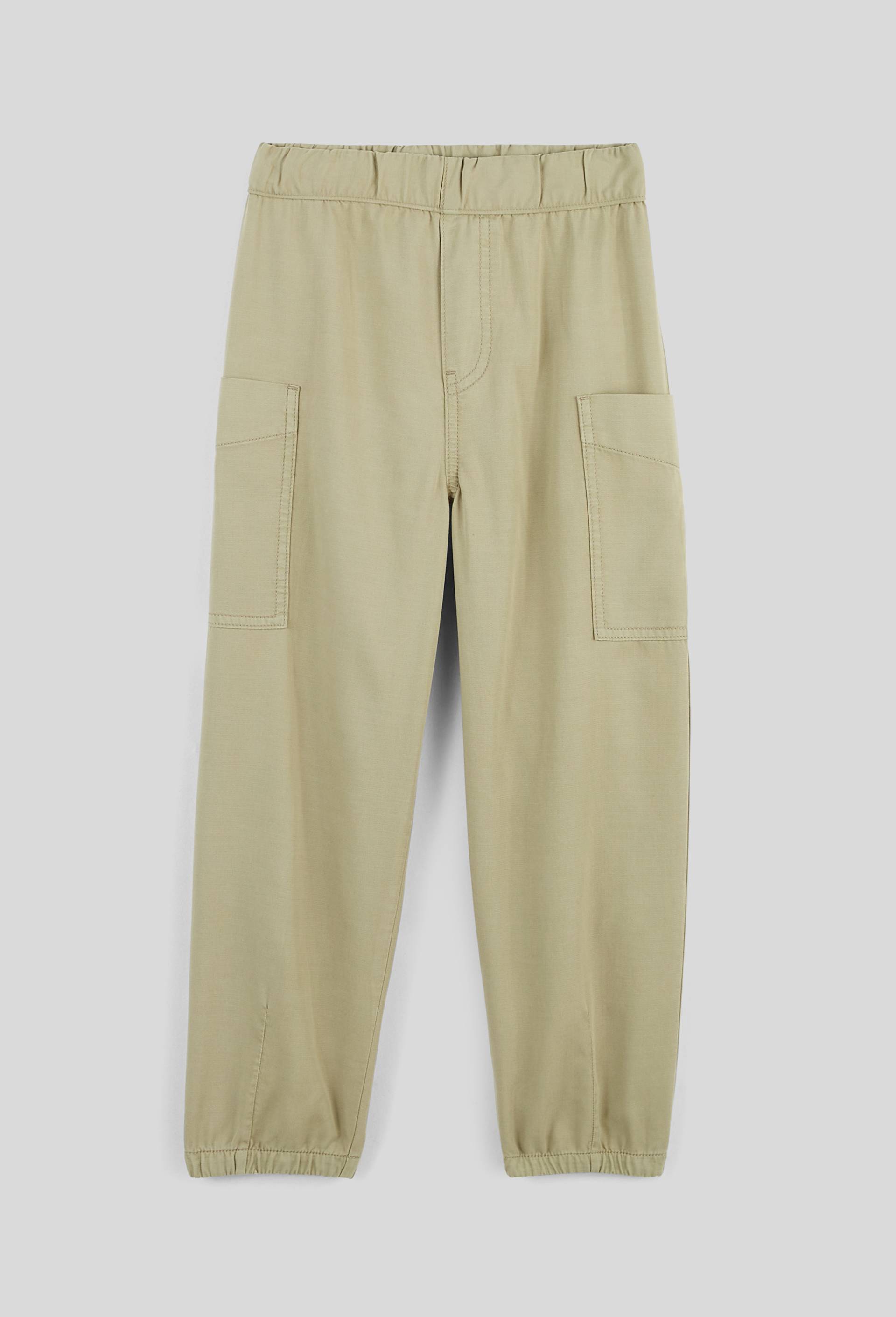 Pantalon cargo &agrave; taille &eacute;lastiqu&eacute;e en coton, Vert, large image number 0